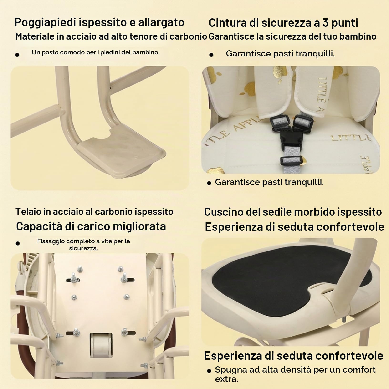 Seggiolino per Bici per Bambini, seggiolino per Bici Posteriore Sicuro e Confortevole con inclinazione Regolabile, Design Pieghevole Beige per riporlo Facilmente