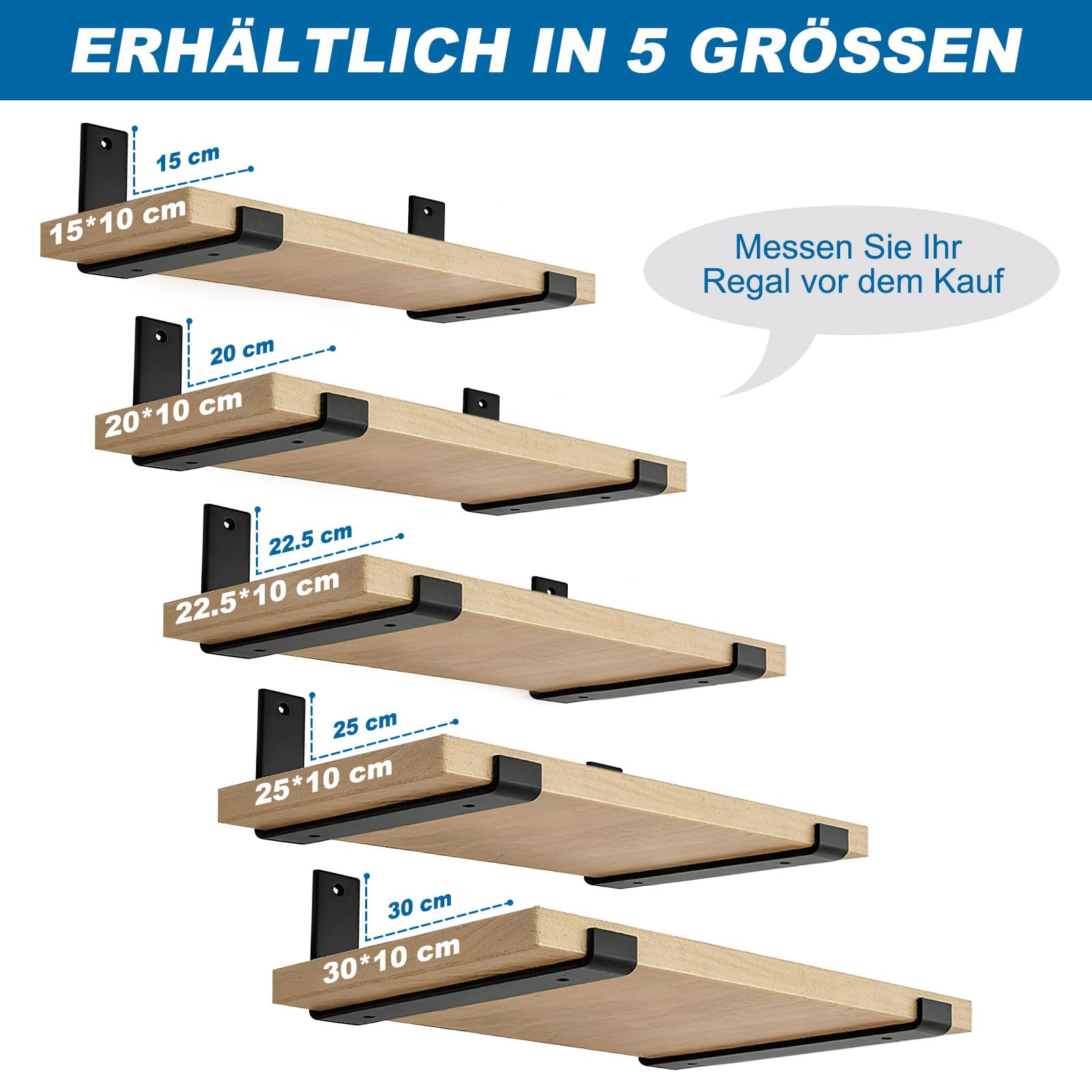 Regalhalterungen Schwerlastwinkel 4 Stück - 5 mm Starke Stahl Metall Regalträger mit Lippen, Industrielle Rustikale Schwarz Wand Regal Halterungen Kit 25 cm