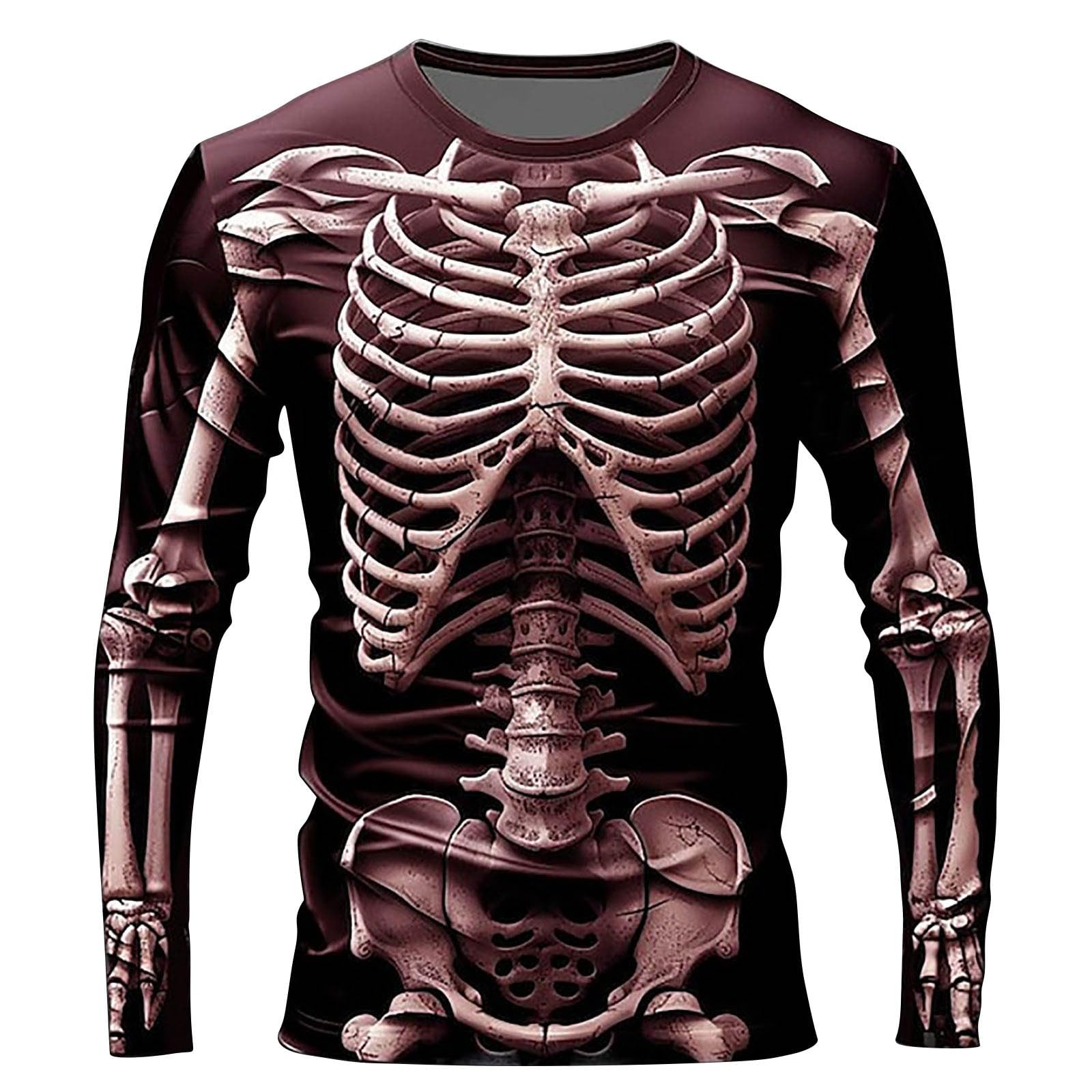 Mens Halloween Skeleton Shirts Crew Neck Long Sleeve 3D Print Graphic T Shirt Novelty Holiday Party Costumes Funny Pullover, Z01-Wine, S โ image 1