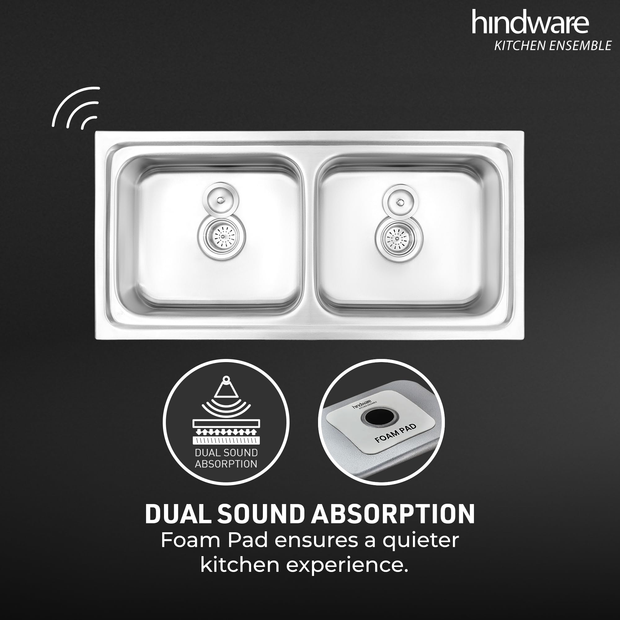 Hindware Kitchen Sink 41"x20"x8"| 304 Grade Stainless Steel | Pressed Double Bowl Sink with Waste Coupling | 25 Yrs Warranty on Product by Brand (Imperio, Matt) 3