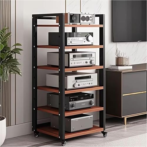 6 Tier Audio Rack Tower, Movable Record Player DVD Cd Audio Rack Tower Holder, Weight Capacity 661 Lbs, with Adjustable Wooden Suitable for Home and Office (YM, 6Tier:19.7 * 15.7 * 45in)