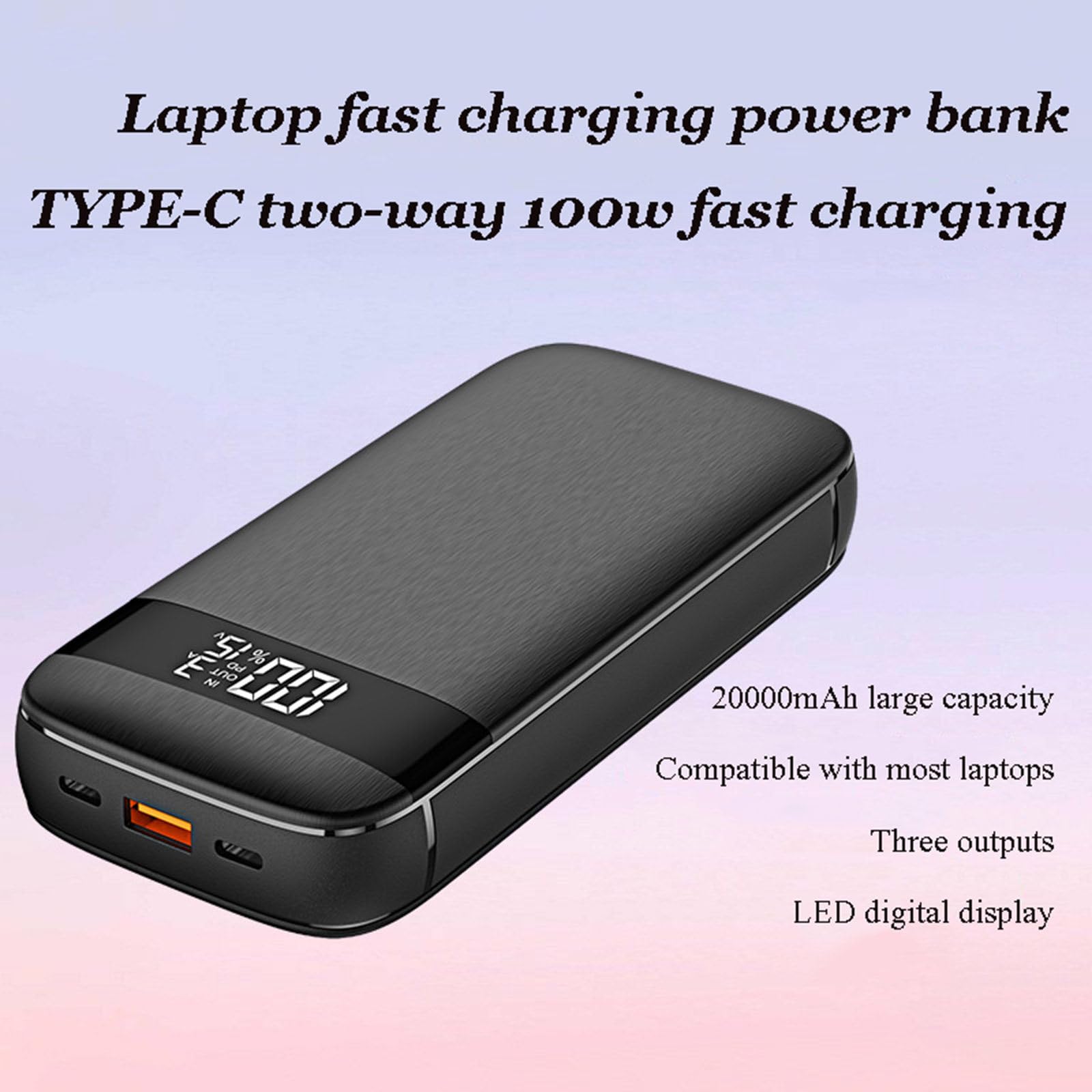 Power Bank a Ricarica Rapida PD100W 20000 mAh Portatile di Grande capacità Adatto per caricare Laptop, telefoni cellulari e Tablet,Black