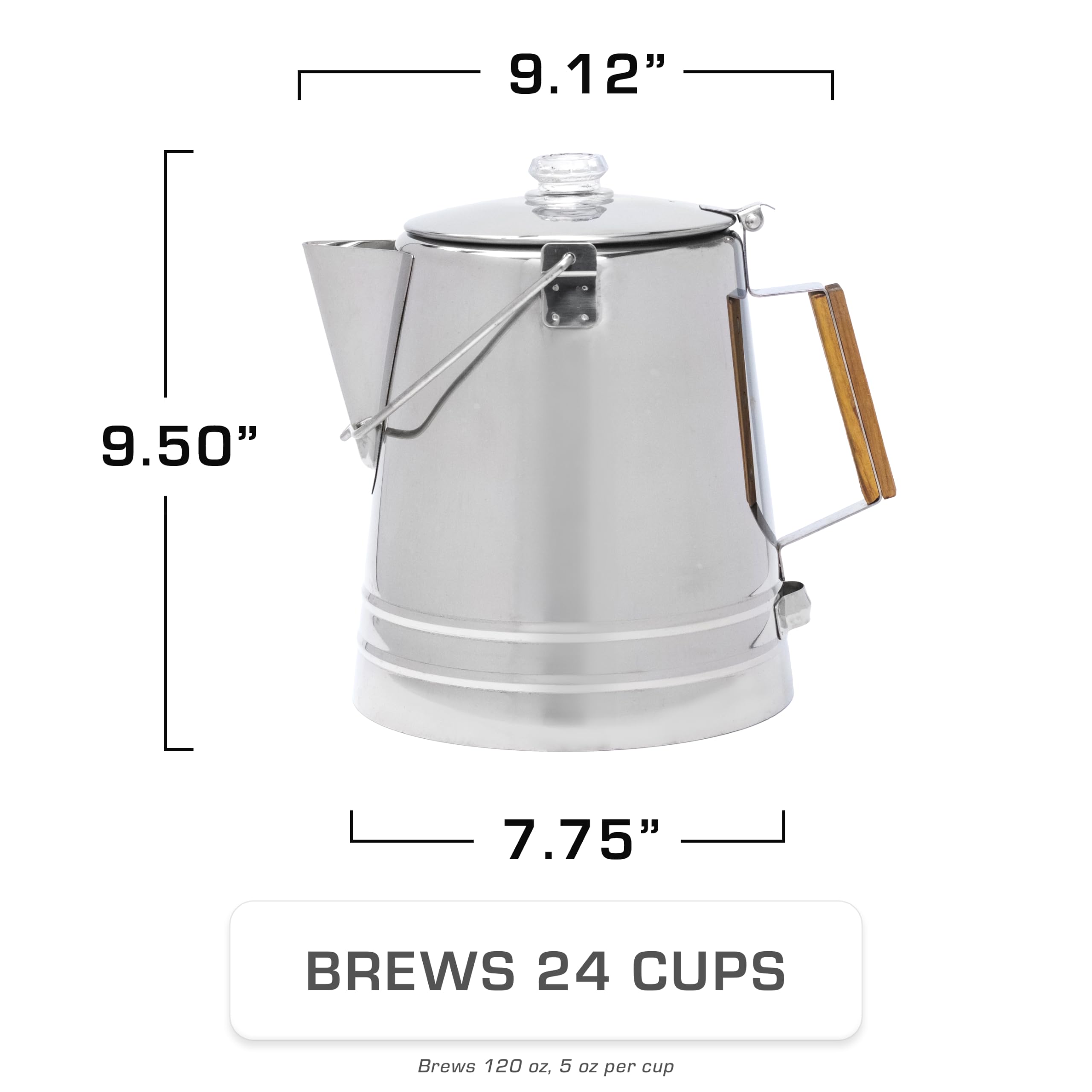 Coletti Butte Scoutmaster Camping-Kaffeekanne – Lagerfeuer-Kaffeekanne – Edelstahl-Kaffeemaschine für draußen oder den Herd (24 Tassen)