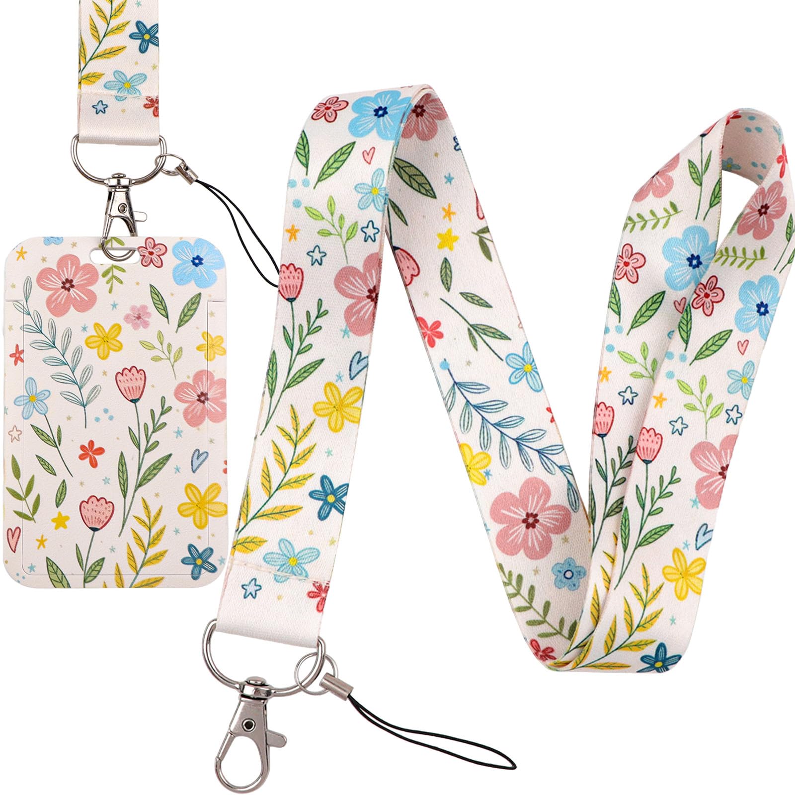 Beemorita Cute Flowers ID Badge Holder Lanyard Cute Keychain Lanyard ID Holder for Keys & ID Badges for Women Girls Nurses Teachers Gift Work Preppy School Aesthetic Botany ID Card Holder — image 1