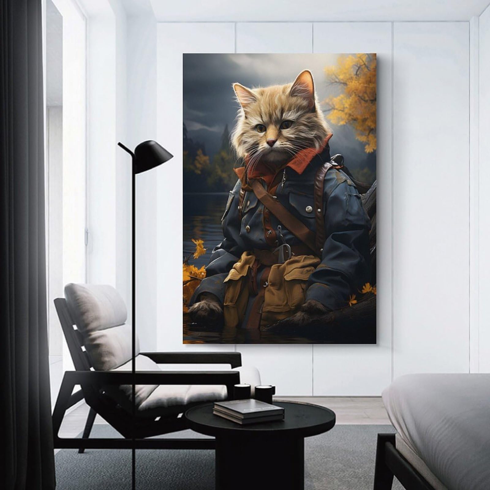 Junmoney Cat Fisherman on A Lake Canvas Art Print 24x36inch(60x90cm), for New Homes, Bedrooms Or Workspaces, Gift Idea for Housewarming And Birthdays