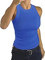 Vista 1 de GEMBERA Camiseta sin mangas para mujer, cuello alto, casual, básica, de algodón, acanalada, ajustada