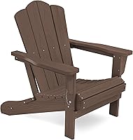 Vista 11 de KINGYES - Silla Adirondack plegable, sillas de patio de polietileno de alta densidad para todo tipo de clima, silla de césped con textura de madera