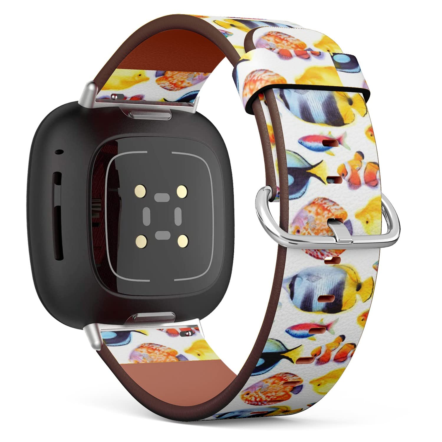 CJBROES Replacement Leather Watch Band, Compatible with Fitbit Versa 3 and Fitbit Sense of Wristband Bracelet Accessory - Yellow Blue Tang