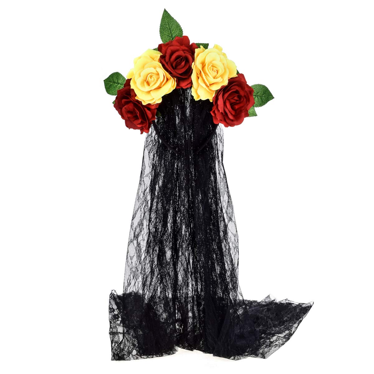 June Bloomy Day of the Dead Headpiece Rose Floral Crown Veil Halloween Costume Mexican Flower Headband