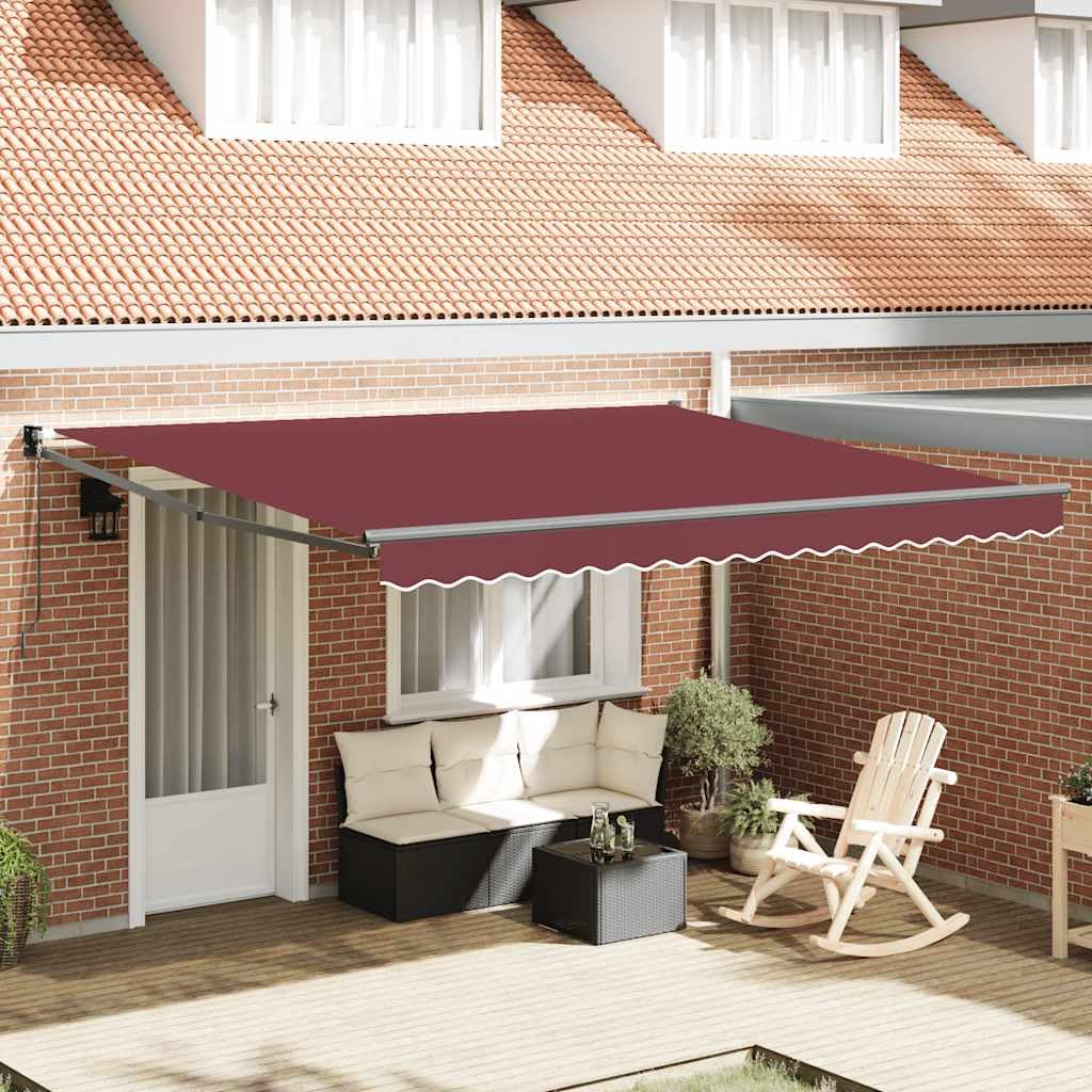 Auvent manuel rétractable avec angle réglable et tissu PU anti-UV bordeaux