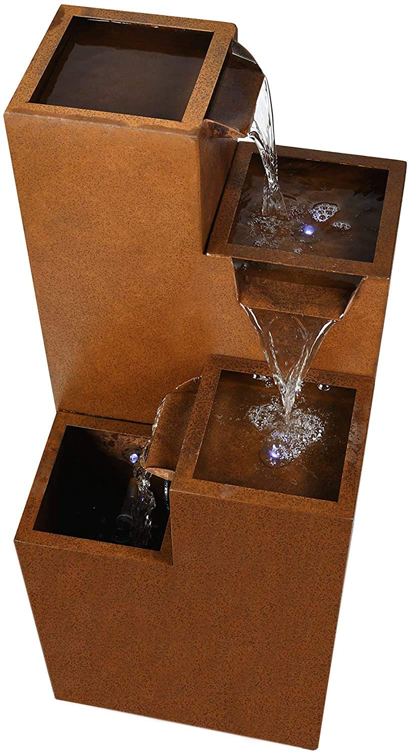 Köhko Ribero-XL - Fuente de acero corsten con iluminación LED, fuentes de agua para exterior e interior, fuente de jardín, fuente de interior, fuente de interior, fuente de interior, fuente de