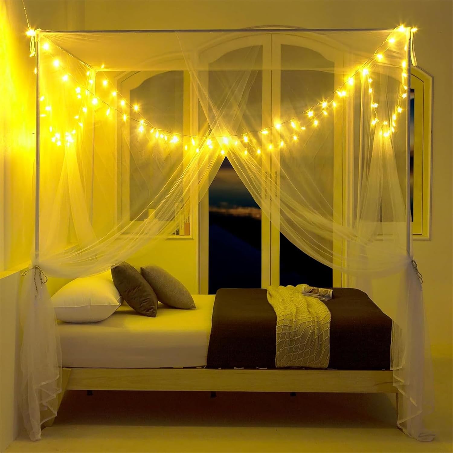 4 Corner Hanging Bed Canopy Cover Net Bedding Post Canopy Bed Curtain Outdoors Netting Fit Twin, Full, Queen, King Bed Protection Bedroom Decorative (Blue)