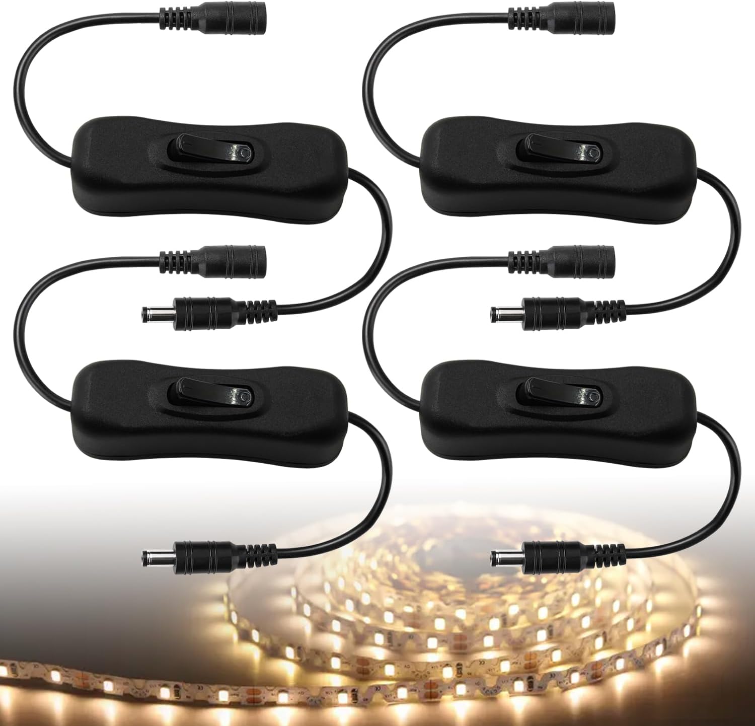 4PCS LED Strip DC Inline On/Off Switch Cable 12V 5.5x2.1mm Male to Female DC Power Switch for LED Strip Light
