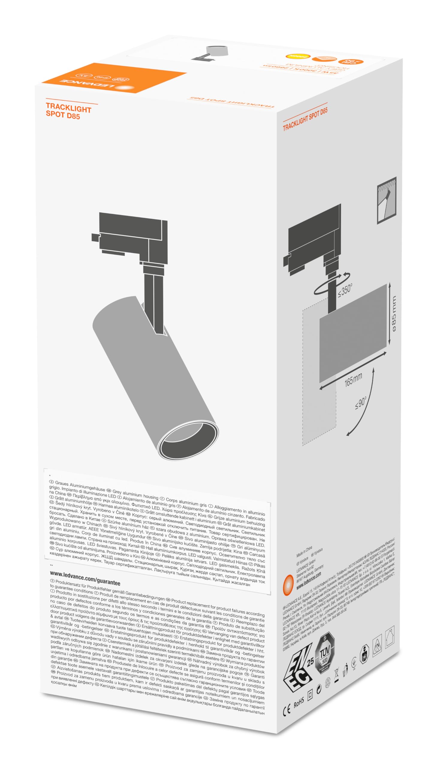 LEDVANCE TRACKLIGHT SPOT D85 35W Grey LED Stromschienen-Spotlight Warmweiß 85x267 mm