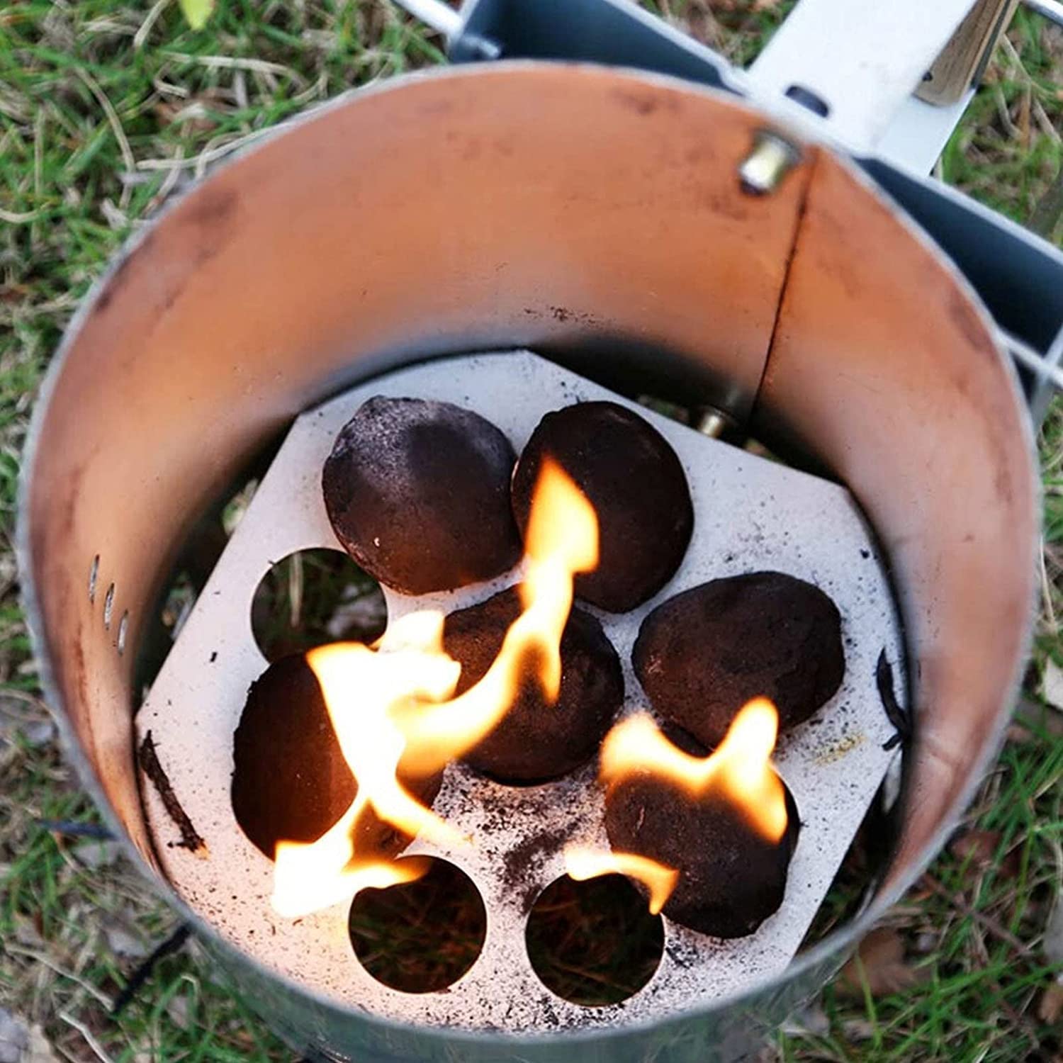 Arrancador de chimenea portátil de carbón con mango de haya y entrada de aire, eficiente encendedor de barbacoa para carbón, carbón y briquetas - Arrancador de carbón de chimenea para una parrilla
