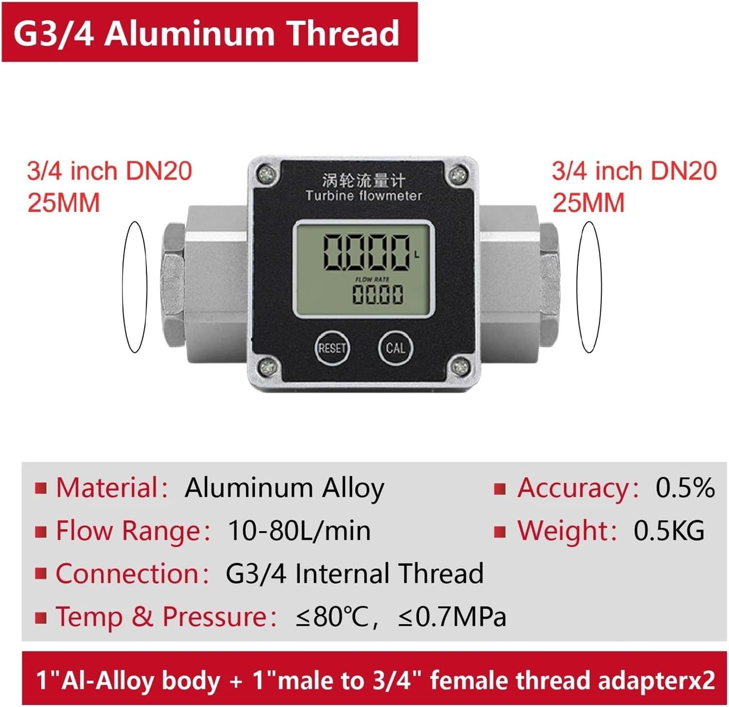 Medidor De Flujo Ultrasónico,Turbina Digital Acero Inoxidable De 1 1,5 2 Pulgadas,Urea Agua Electrónico Con Pantalla LCD Y Totalizador.(3 Inch Al Alloy)