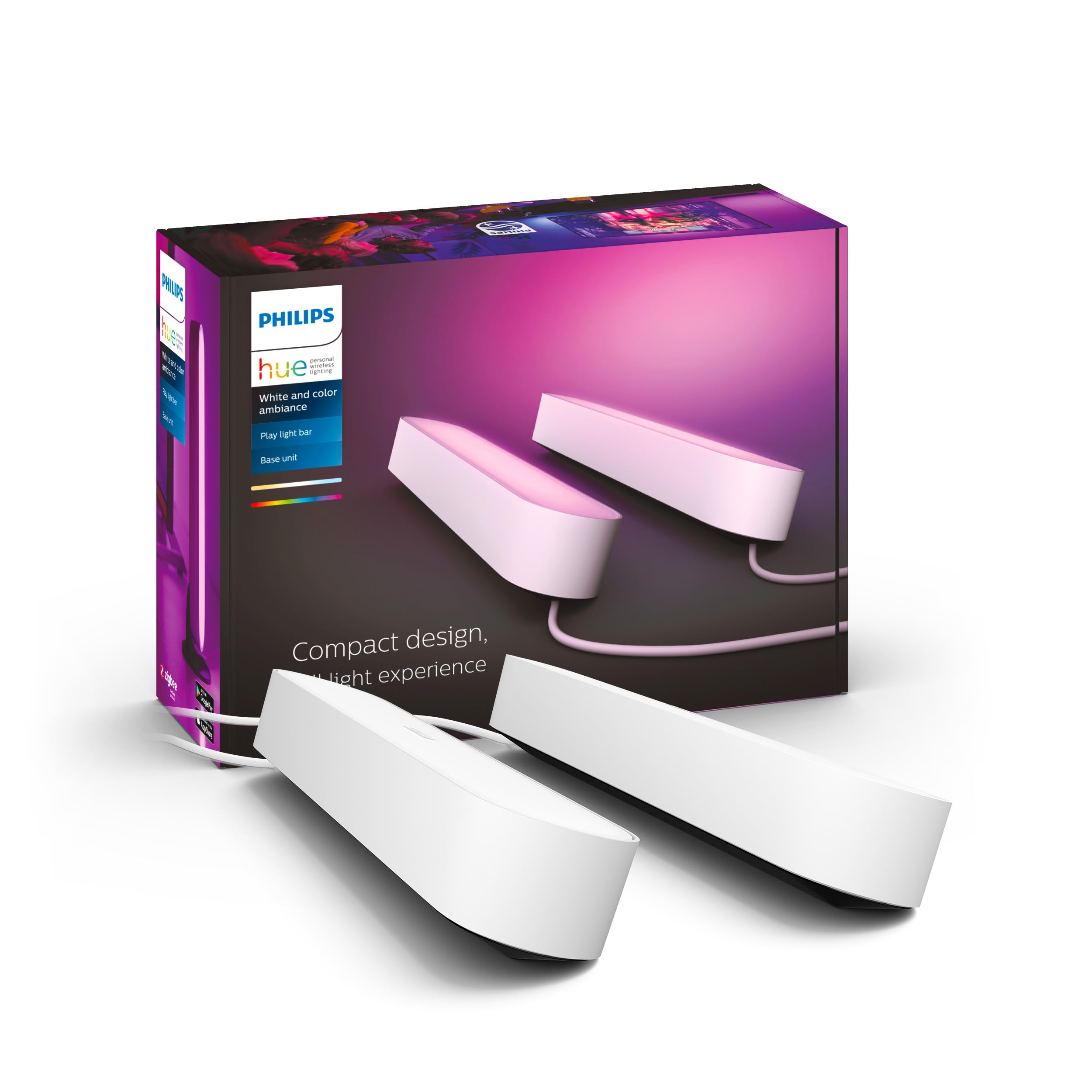 Philips Hue Philips Hue Play White & Colour Ambiance 2 Barre Luminose RGB, Luce d'intrattenimento per TV e Gaming, compatibile con Amazon Alexa, Google Assistant e Apple Homekit, Bianca