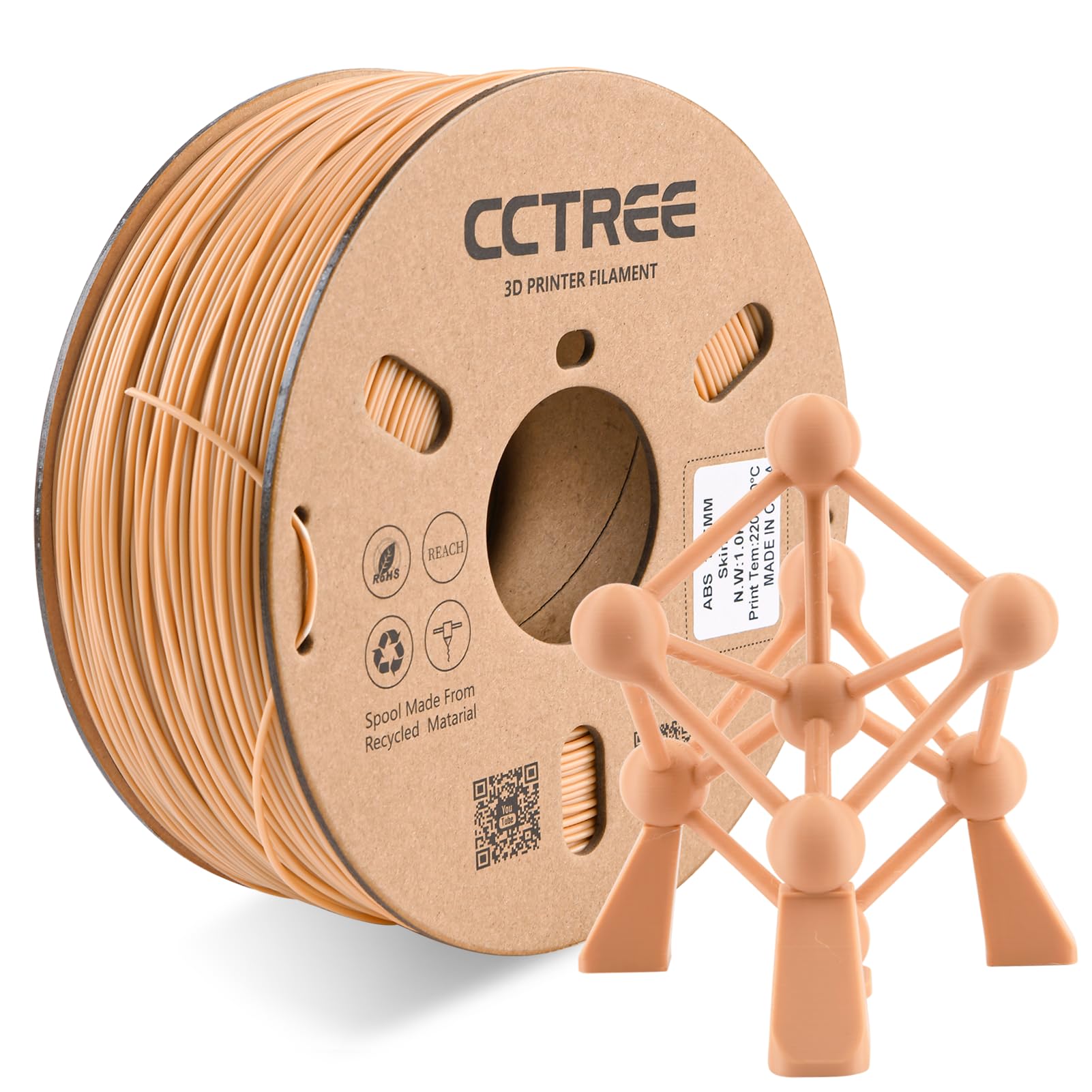 CCTREE ABS Filament 1.75mm, 1kg Spool, Dimensional Accuracy ±0.03mm, ABS+ 3D Printer Filament Plus, High Strength & Heat Resistance 3D Printing