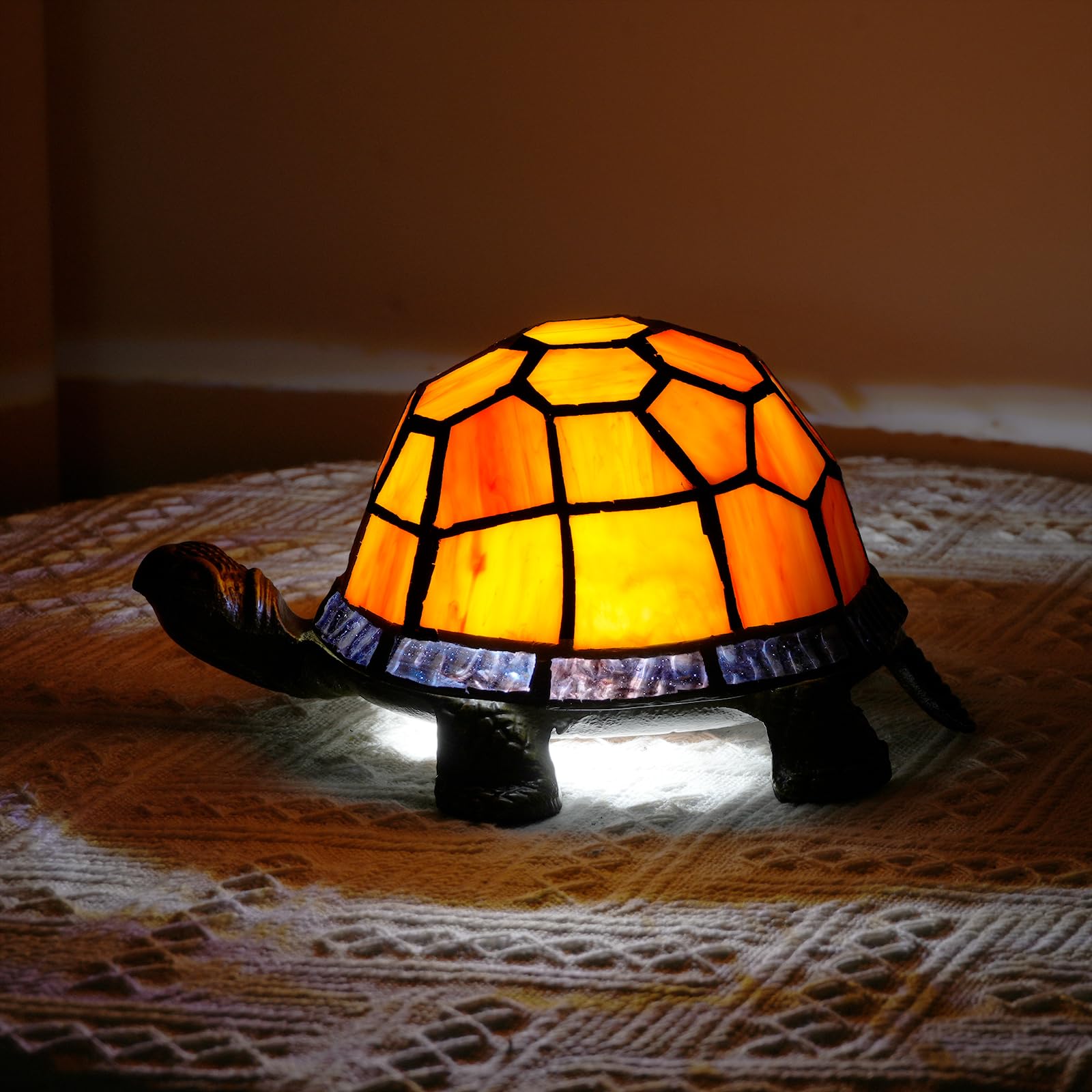 NUODITOS Orange Turtle Lamp Tiffany Bedside Table Lamp Retro Decor Art Nightstand Light Unique Small Night Light Esthetic Cute Kids Girls Vintage Desk Lamp - Image 2