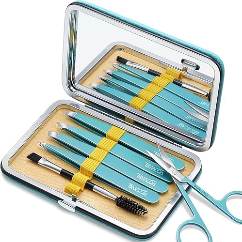 Miniatura 8 de TsMADDTs Juego de pinzas para mujeres y hombres, juego de pinzas de precisión con estuche de viaje, pinzas de acero inoxidable para cejas con
