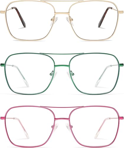 Miniatura 9 de Gafas de lectura retro para mujeres y hombres, aviador, cuadrado, luz azul, computadora, lector de 1.50 2.00 AM6076