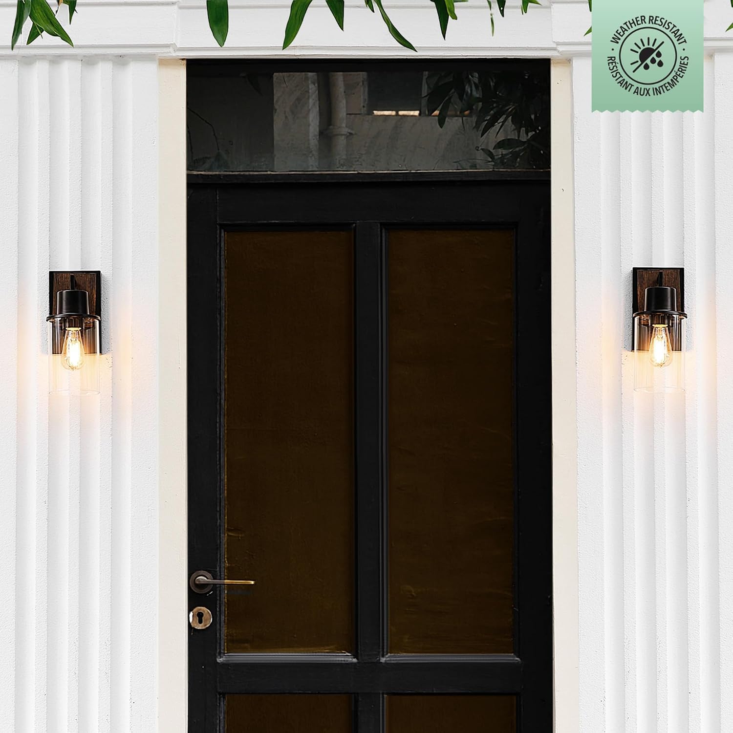 GLOBE Electric 60000025 1-Light Outdoor Wall Sconce, Matte Black, Faux Wood Accent, Clear Glass Shade, E26 Bulb, Outdoor Lighting Modern, Front Porch Décor, Wall Lighting, Outdoor Light Fixture