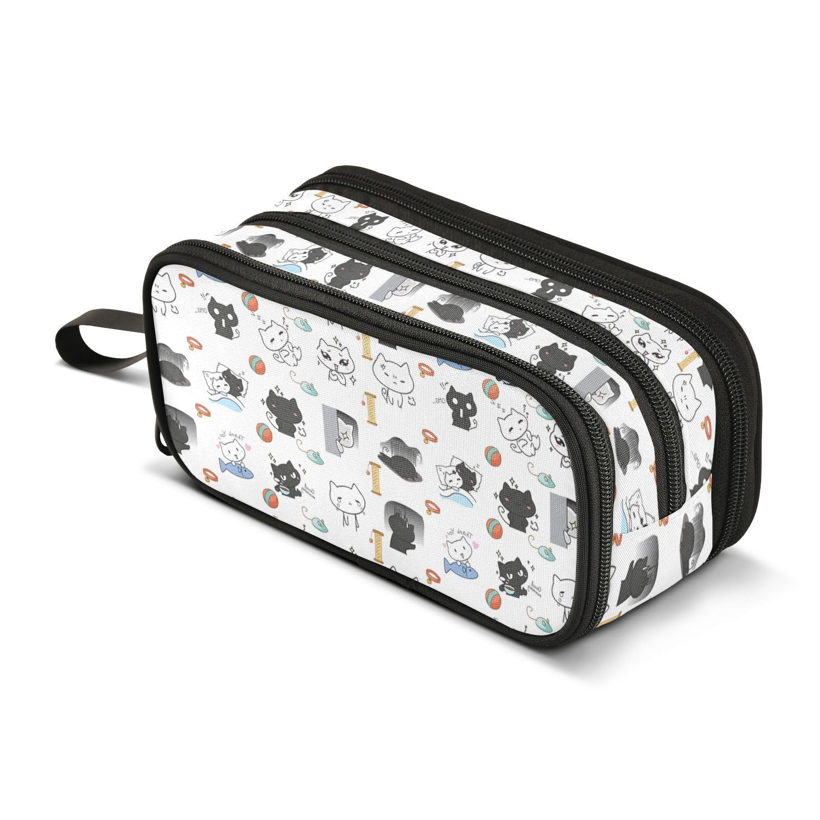 ZAZYXTJ Cute Cat Large Capacity Pencil Case 3 Compartment Pen Pouch Storage Canvas Makeup Bag for School Office Teen Girl Boy Men Women