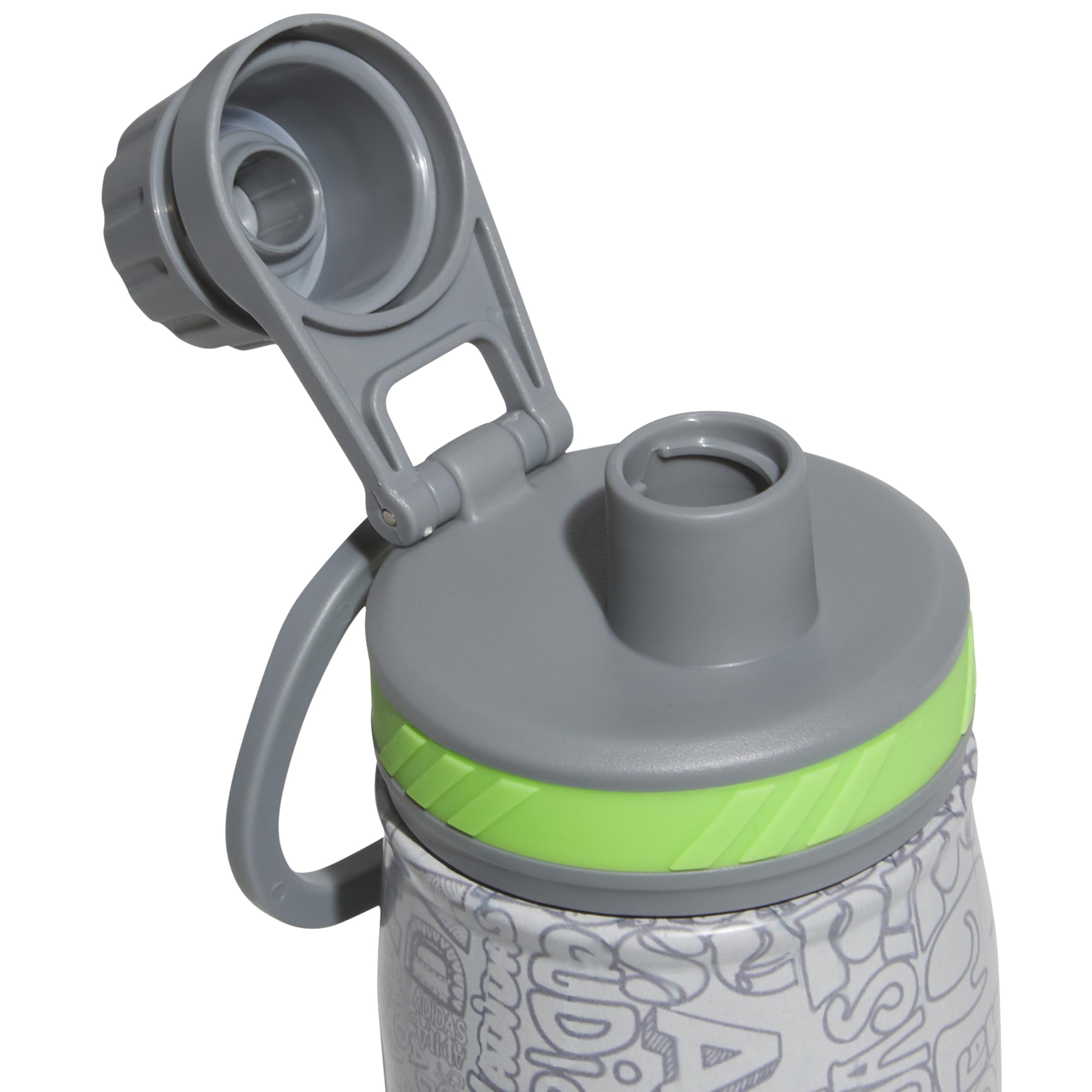 adidas Botella de agua de metal de 600 ml, acero inoxidable 18/8 con aislamiento de doble pared para caliente/frío, Adi Font Madness gris piedra/gris/verde lima lúcido, talla única