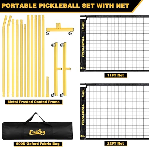 Miniatura 9 de Fostoy Red de pickleball portátil con ruedas, tamaño reglamentario de 22 pies y media cancha de 11 pies, redes de polietileno de 18 capas, marco de