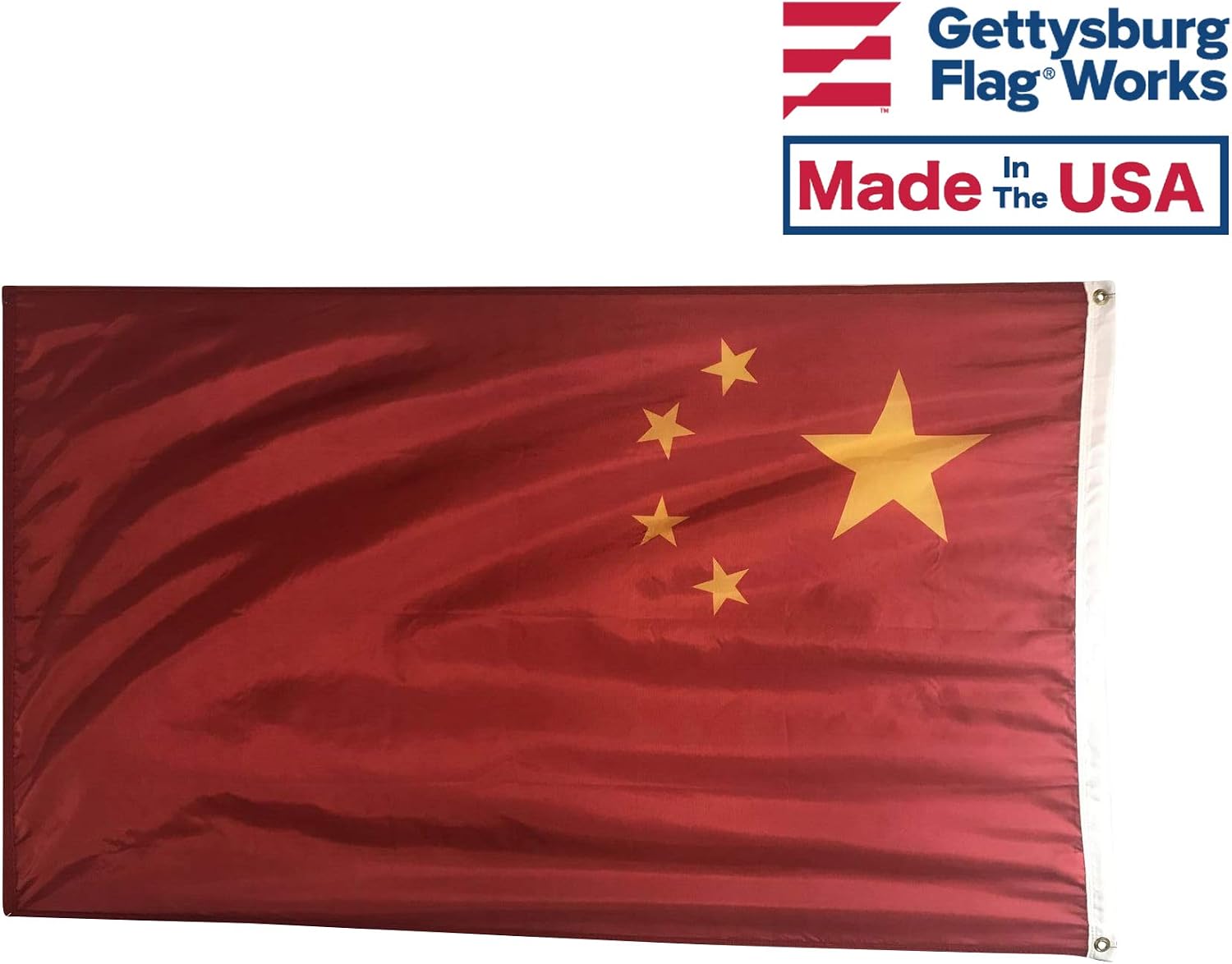 2x3' China Flag, Durable and Fade Resistant All Weather Nylon, With Canvas Header and Brass Grommets, 4 Rows of Fly End Stitching, Made in USA
