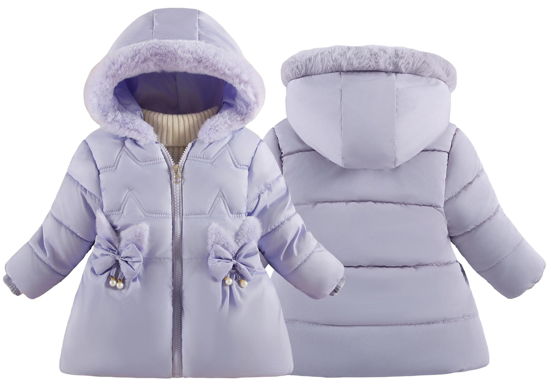 Happy Cherry Fille Doudoune Manteau à Capuche Fourrure Rembourré Blouson d'Hiver Manches Longues Chaud Veste de Neige Epaisse pour Enfant 1-5 Ans