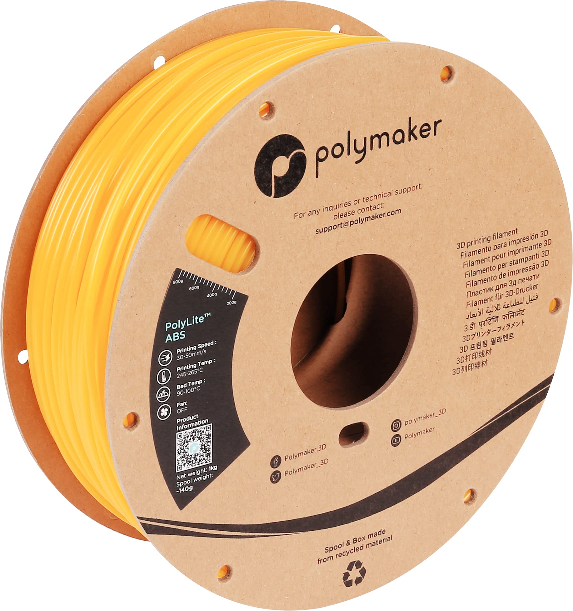 Photo 1 of Polymaker ABS Filament 2.85mm Yellow, 1kg 3D Printing Filament, PolyLite ABS 3D Printer Filament, Heat Resistant, Strong & Durable, Dimensional Accuracy +/- 0.03mm