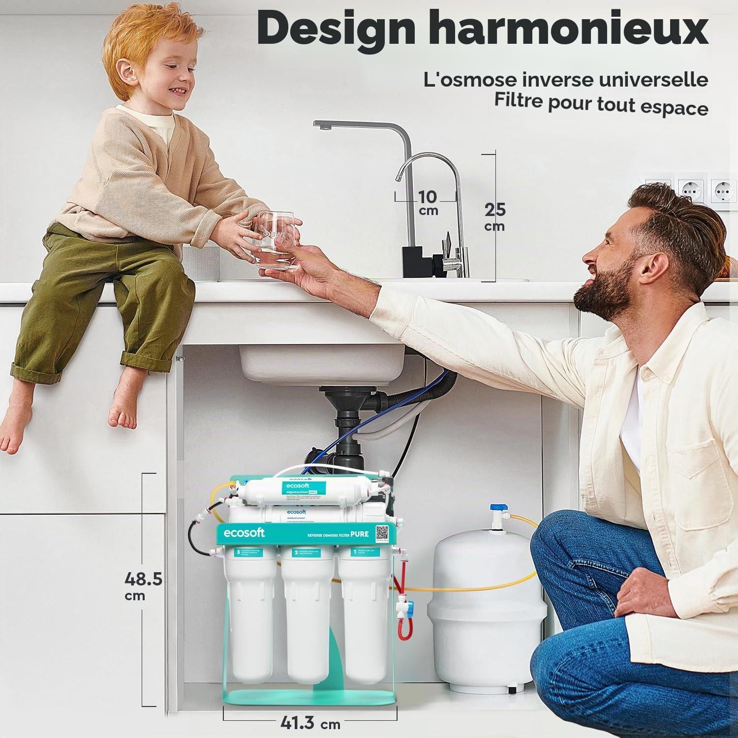 Ecosoft P'URE AquaCalcium Filtre avec pompe sur châssis métallique, osmose inverse pour la maison | filtre 99,8 purcent des polluants de l'eau | minéralise l'eau potable avec du calcium