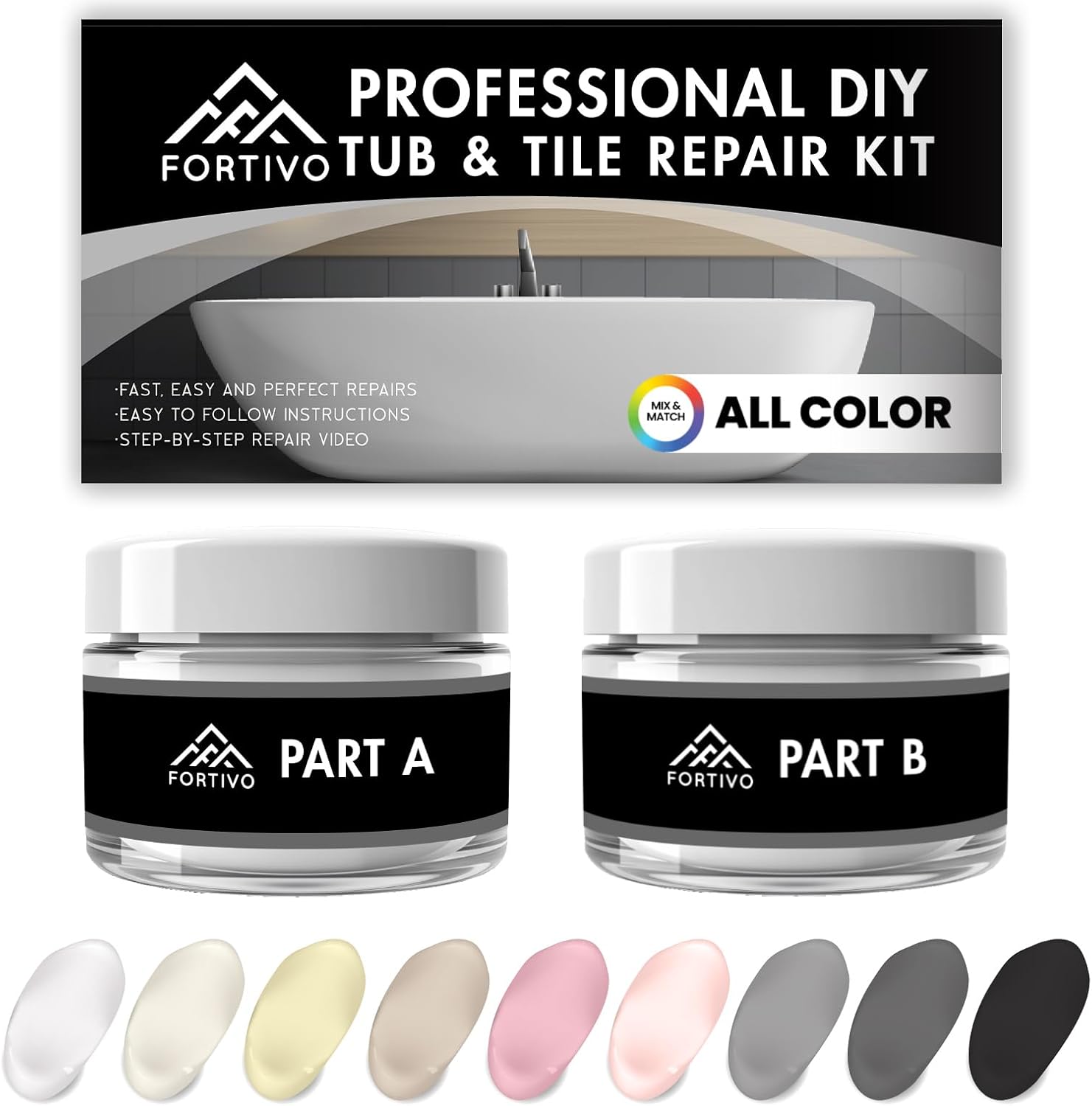Fiberglass Repair Kit, Porcelain Repair Kit Fiberglass Tub Repair Kit for Acrylic, Tub Repair