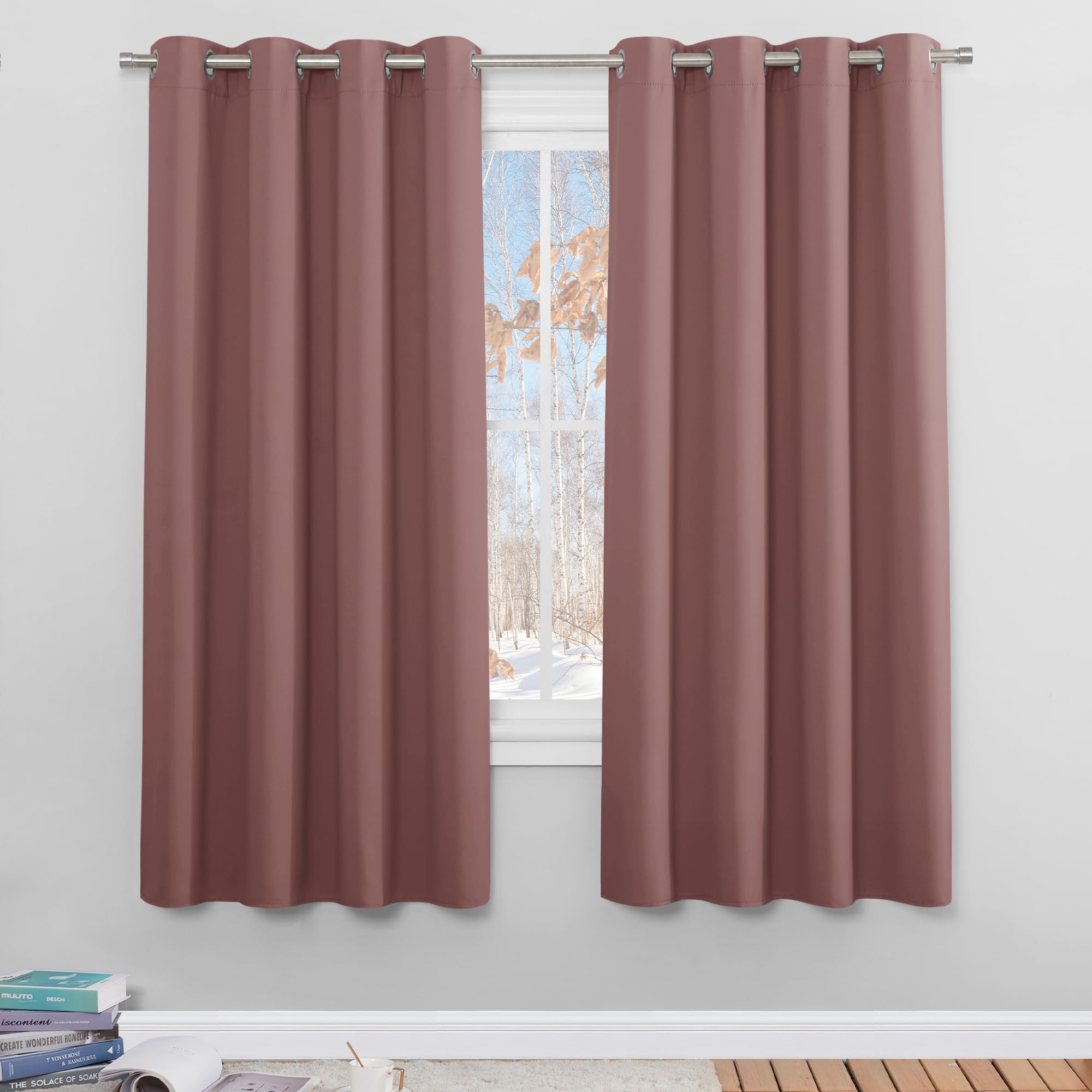 PONY DANCE Tende Cameretta Bambini - Tende Oscuranti per Interni Tende Termiche con Anelli Tende per Salotto Tende Soggiorno Moderne 2 Pezzi L 140 x A 175 cm, Rosa Selvatica