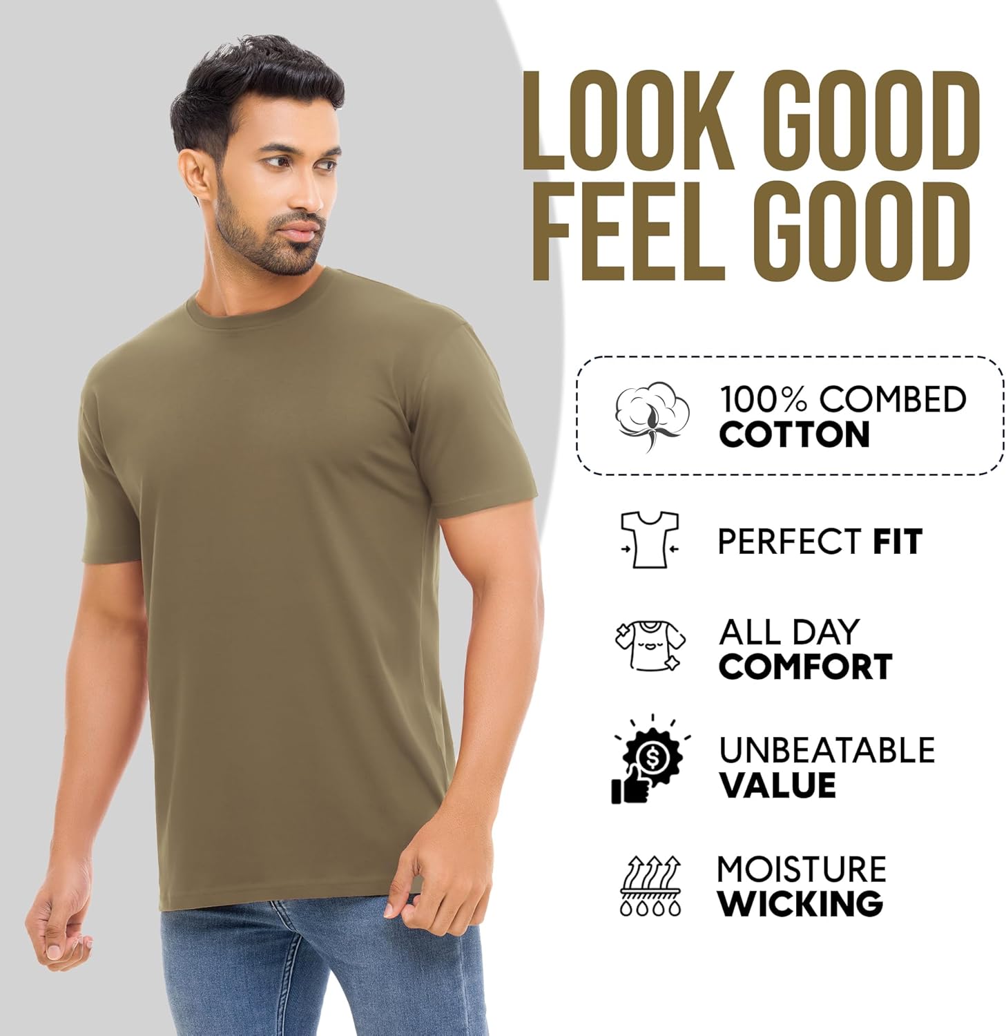 Mens T-Shirts Multipack 100% Cotton Crew Neck Shirt Short Sleeve Regular Shirts for Man Plain Men's Tee Gifts 3 Pack