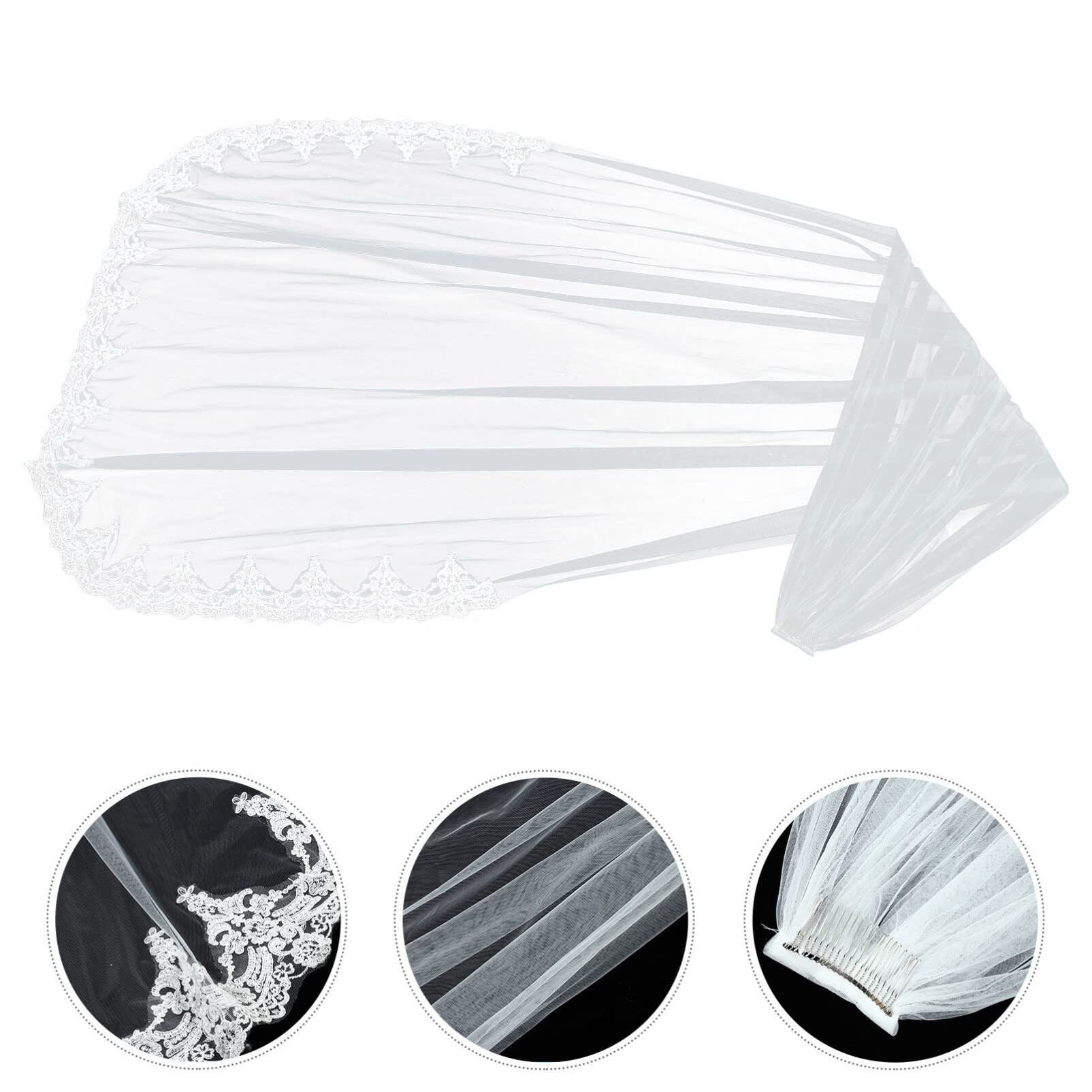BESTOYARD Brautschleier Lang Spitze Einlagig Mit Kamm Elfenbeinweiß Eleganter Hochzeitsschleier Für Braut Accessoire 118.11X62.99In