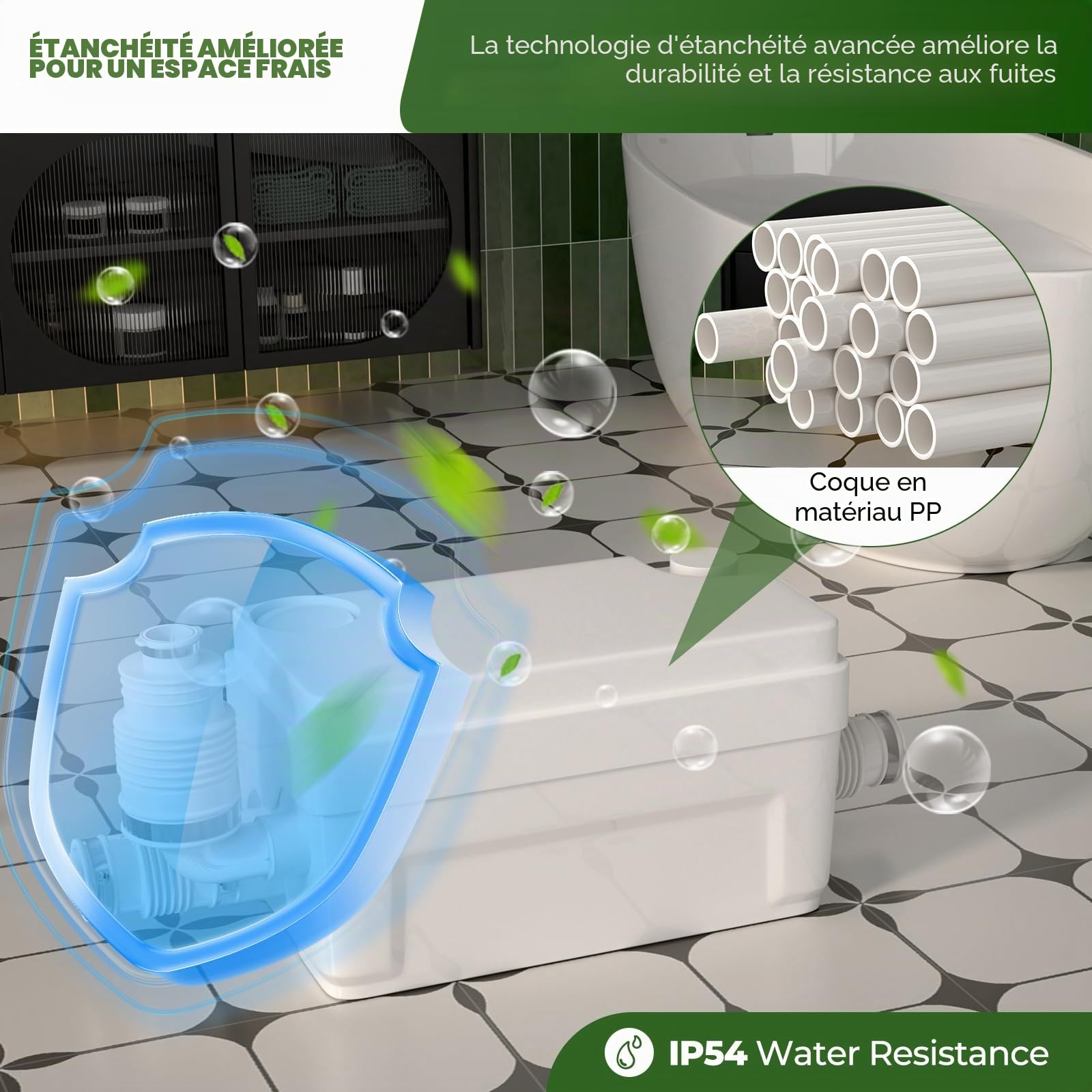 Pompe de douche silencieuse 400 W, pompe d'égout macérateur sous évier, 6 m, levage de tête avec 3 entrées pour sous-sol, cuisine, lavabo, baignoire, linge, pompe de levage automatique des eaux usées