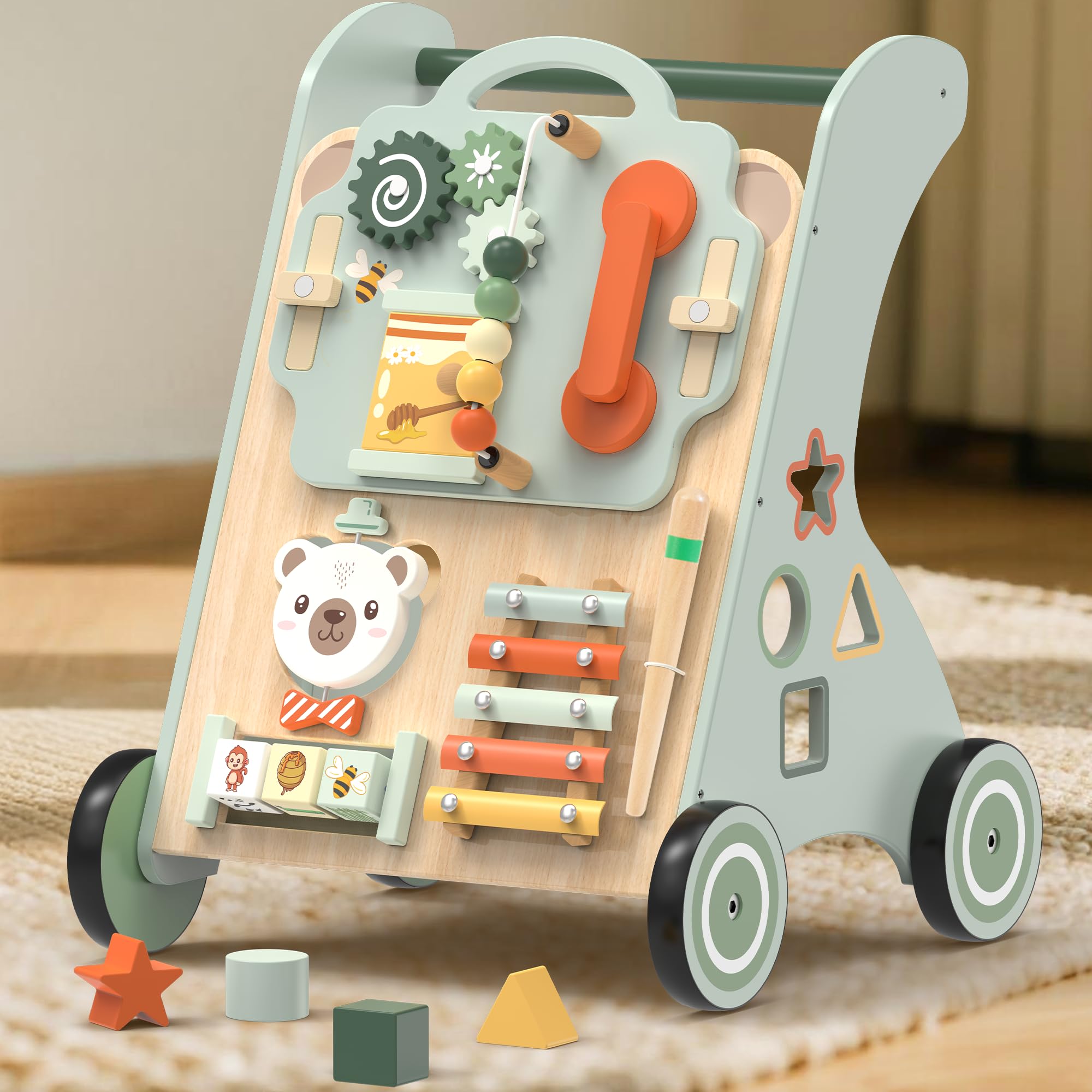 WOODMAM Baby Lauflernwagen aus Holz Lauflernhilfe ab 12+ Monaten Montessori Spielzeug Multifunktion Baby Walker Spielzeug für Kleinkind ab 1 Jahr Geschenk für Jungen und Mädchen