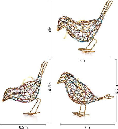 Miniatura 8 de ZZZ TYLOO Juego de 3 estatuas de pájaro hechas a mano para decoración del hogar, figura de pájaro de metal rústica, decoración colgante de pájaro de