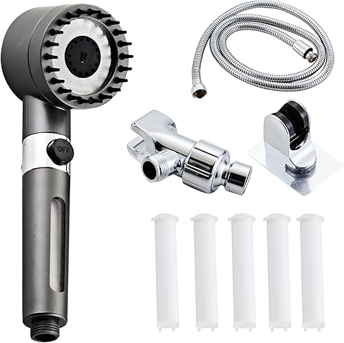 Cabezal de ducha de alta presión con cabezal de ducha de mano de alta presión para cabezal de ducha de agua dura, color plateado