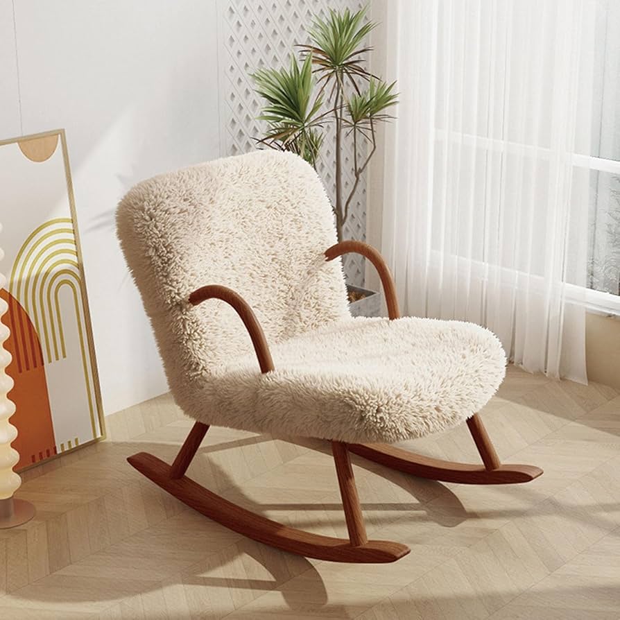 木製ロッキングチェア 花柄 曲木 曲線装飾 ジャガード