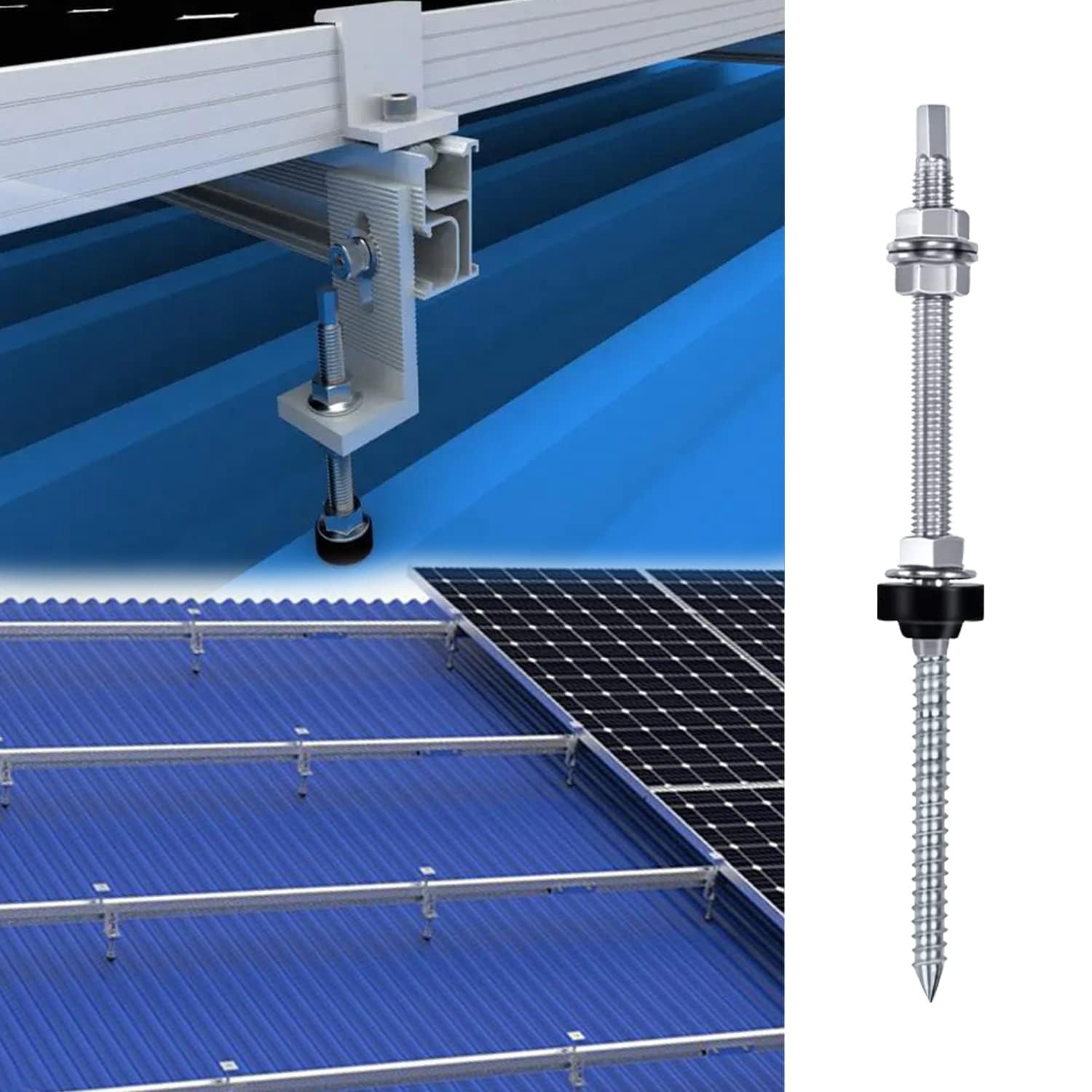 berjalan Silver Hanger Bolts M10 X 200 Mm, Pre-Assembled, V2A, Height-Adjustable, for Photovoltaic Solar Mounting Roofs, 8 Pack - Image 3