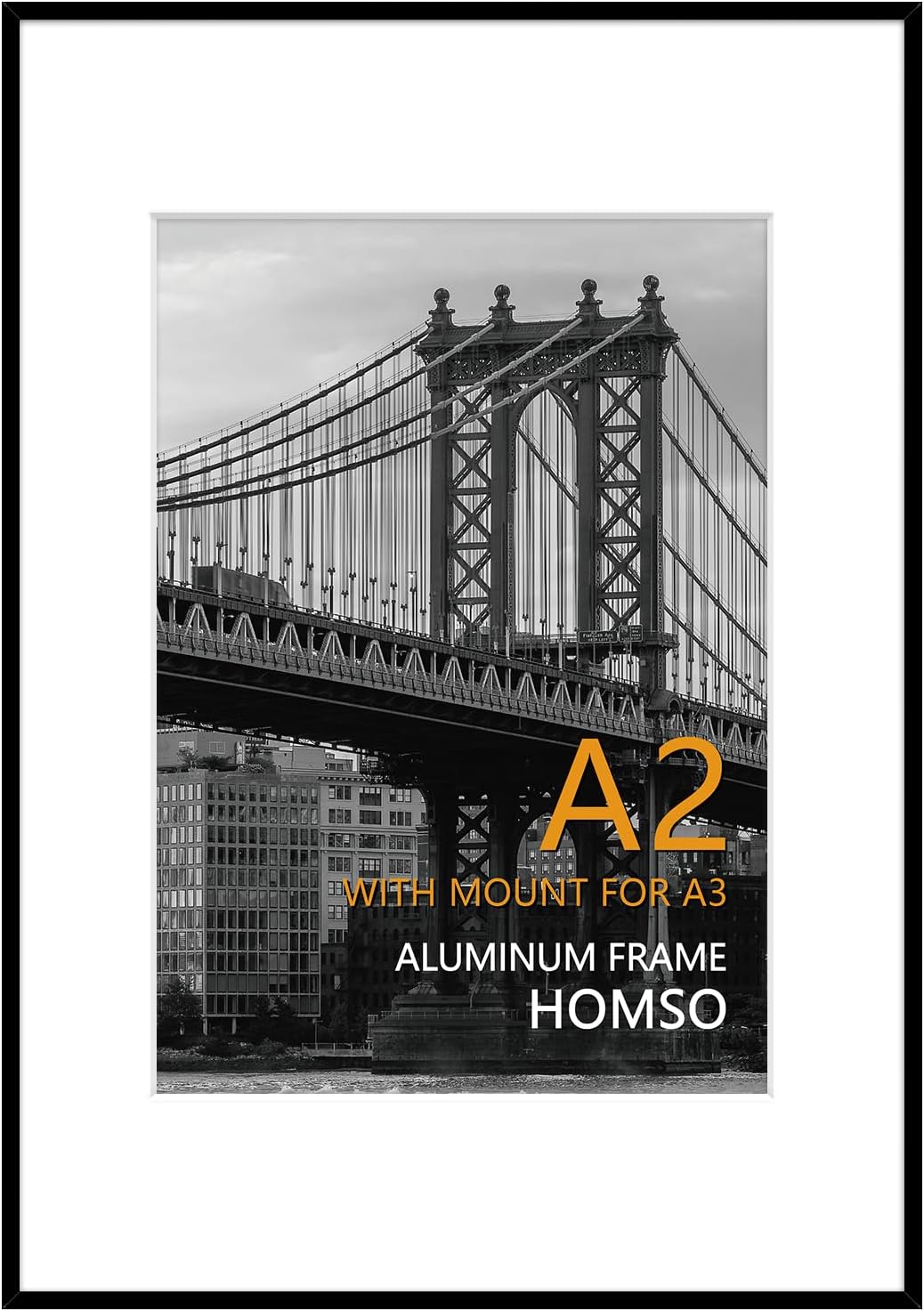 Homso A2 Picture Poster Frame, Display Pictures 11.7x16.5 inch with Mat or 16.5x23.4 inch Without Mat, Thin Border Metal with Plexiglass for Wall Gallery, Black Black 16.5x23.4