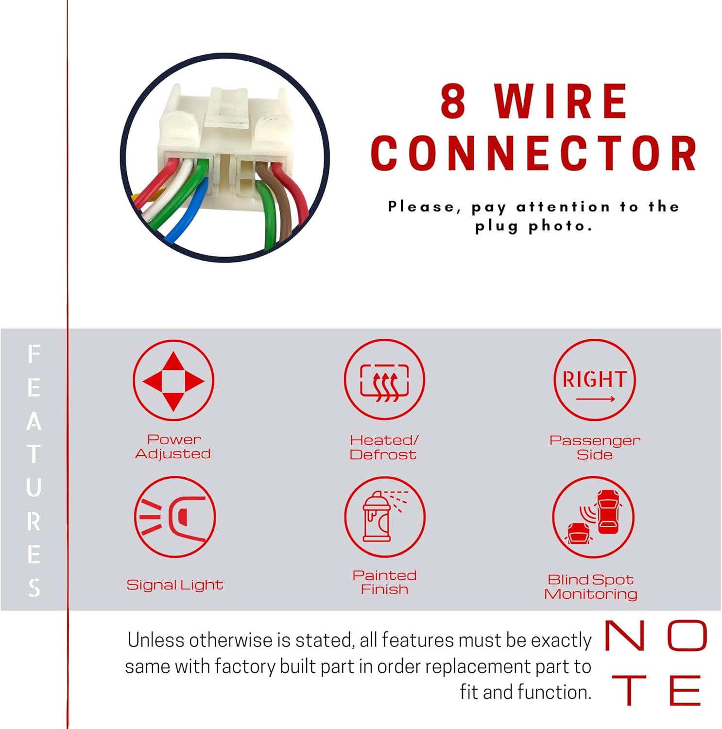 Spieg Passenger Side Mirror for 2019-2024 Toyota Rav4 Power Adjustment Heated Blind Spot Monitoring Turn Signal Light Painted Black 8 Pins Right