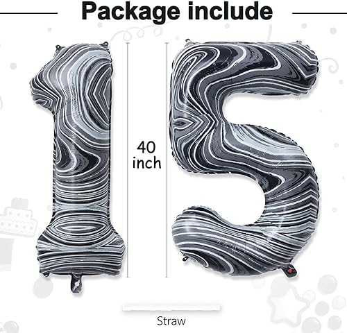 Miniatura 10 de Globos gigantes de papel de aluminio de mármol negro de 40 pulgadas, globos gigantes de helio del número 23 o 32 para decoraciones de cumpleaños de