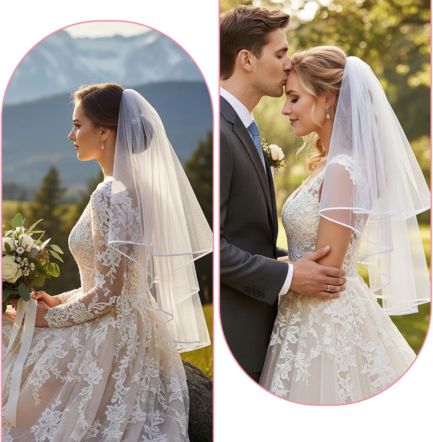 White Bridal Veil, Long Wedding Bridal Veil with Comb 2 Tier Simple Tulle Bride Veils Elegant Bridals Veils Headwear for Wedding Bachelorette Party Decorations Bridals Shower Gift (60-80cm/23-31in)