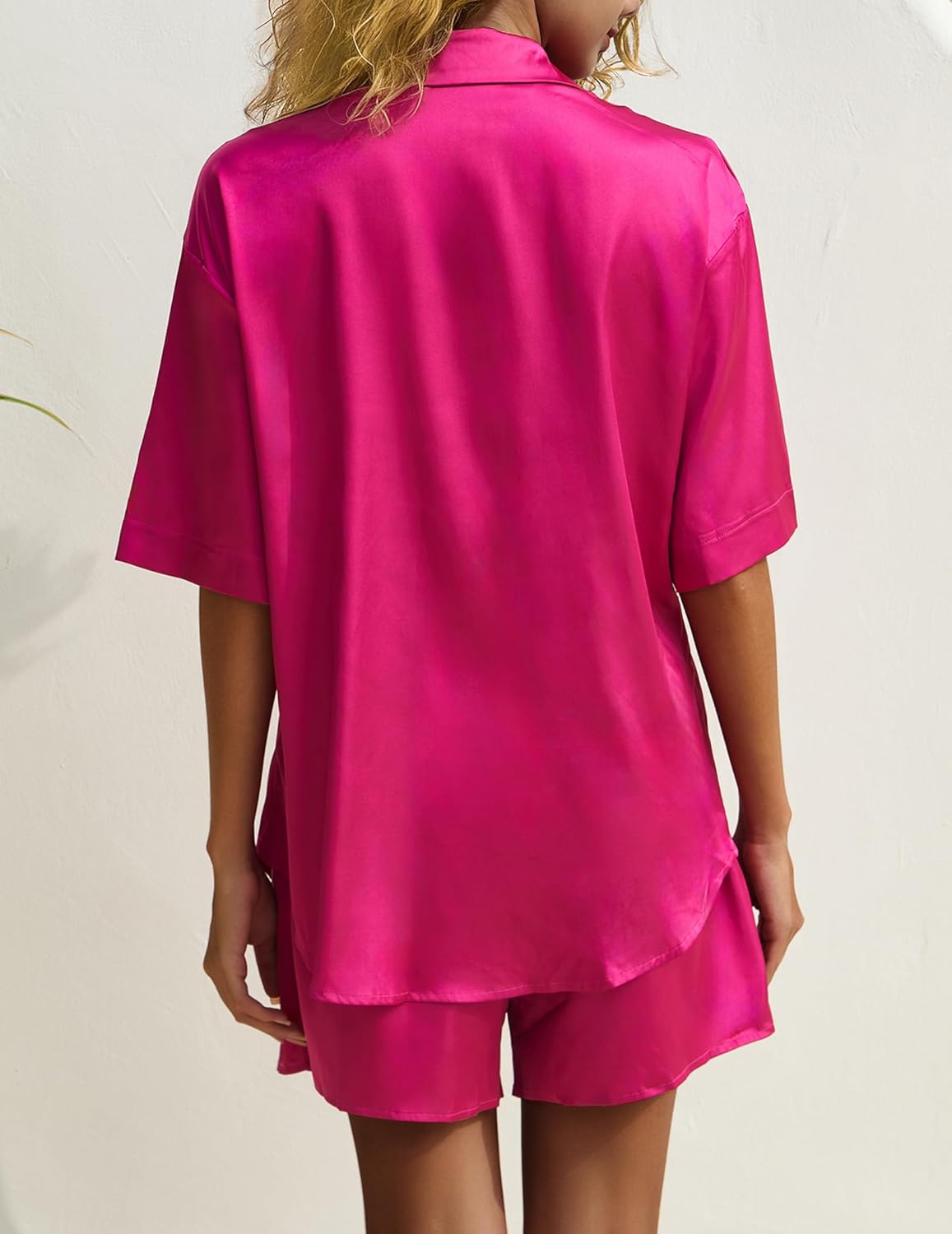 Women's Silk Pajama Set 2 Piece Loungewear Short Sleeve Button Down Pjs Satin Top and Shorts Sleepwear - Image 5