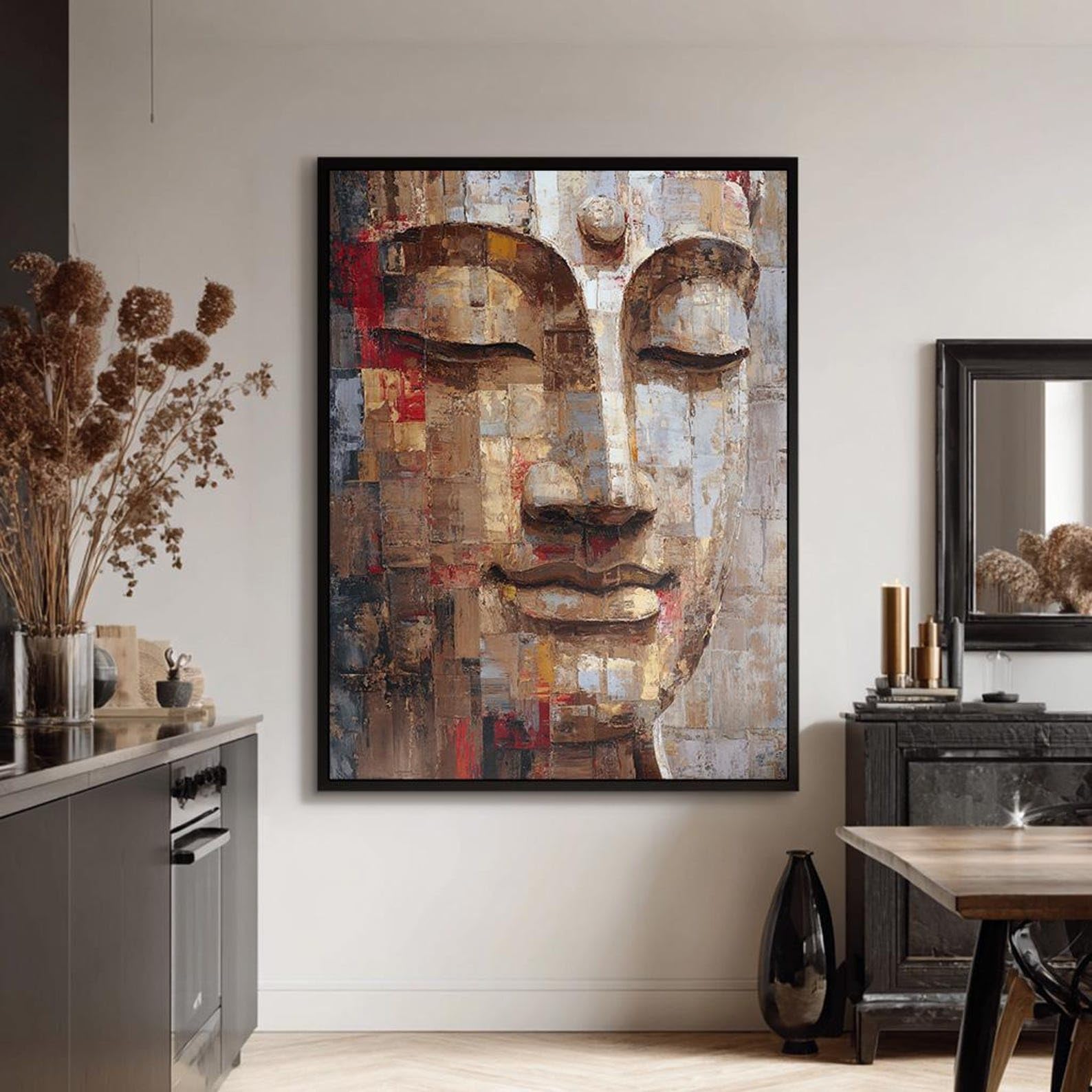 Cuadro de Buda de gran tamaño, retrato budista, lienzo para pared, ideal para clases de yoga o para decorar habitaciones con un toque espiritual (80x120cm/marco interior).