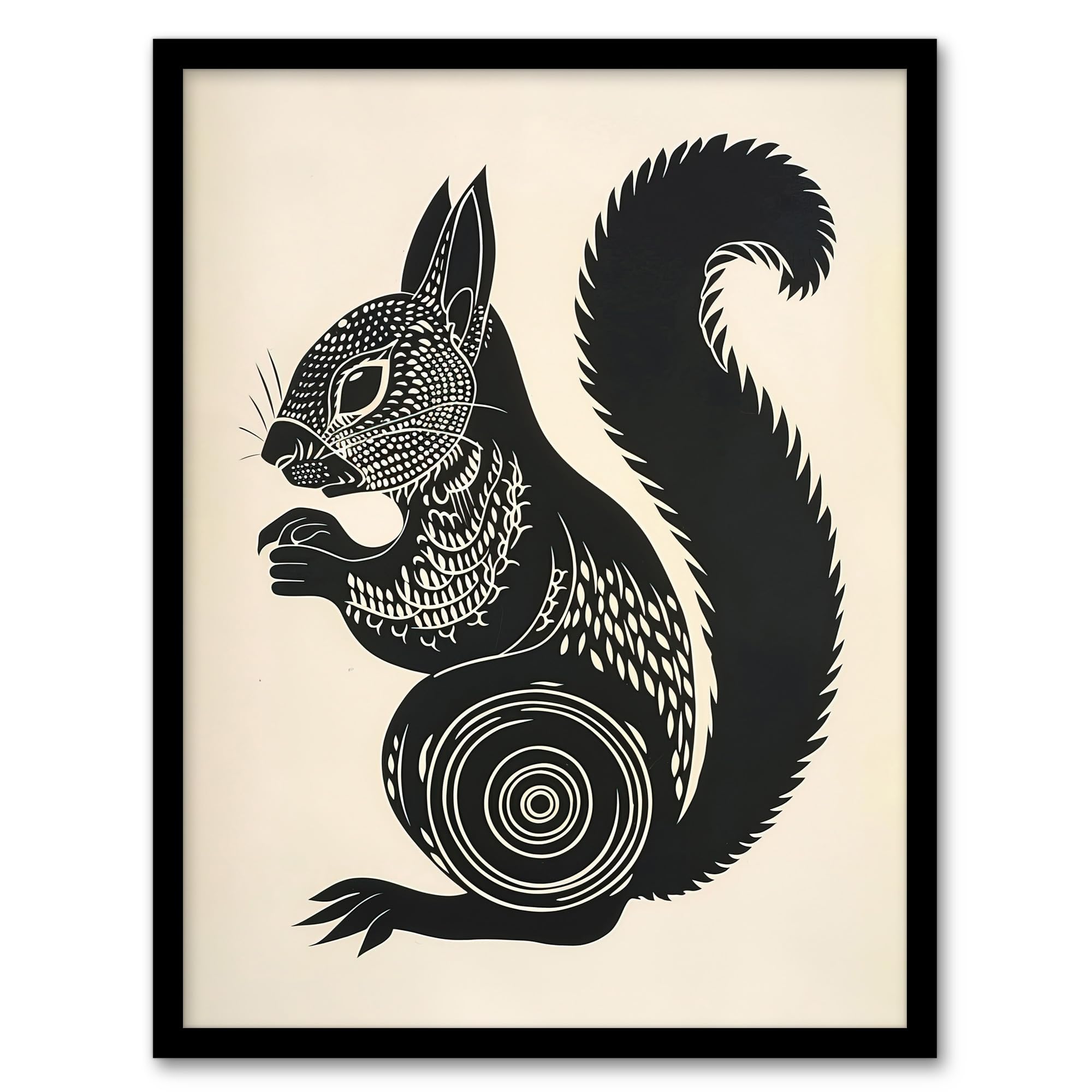Artery8 Tribal Squirrel Artwork Black and White Nature Living Room Artwork Framed Wall Art Print A4